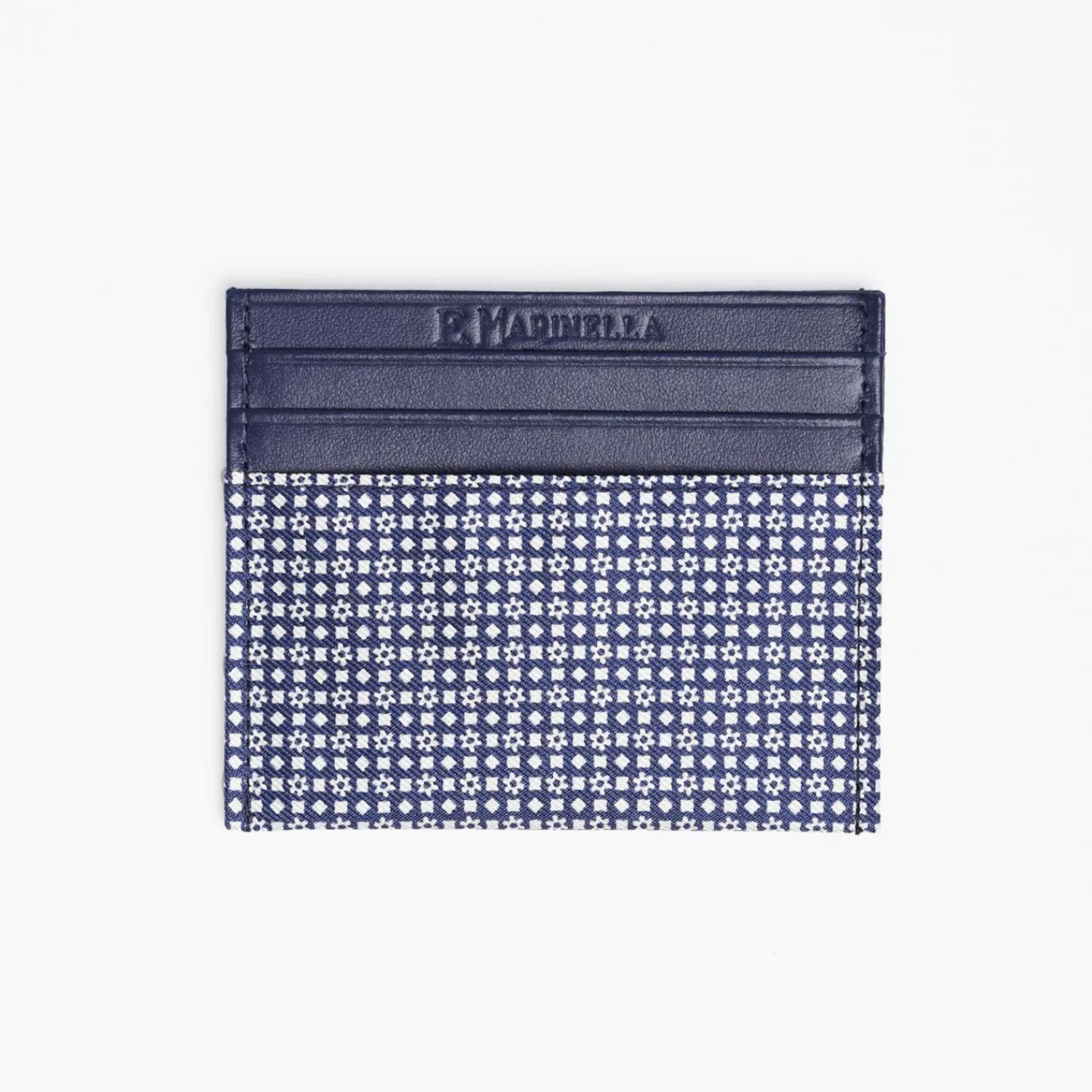 Dark Blue Silk And Leather Credit Card Holder - 5 Compartments>E.Marinella Sale