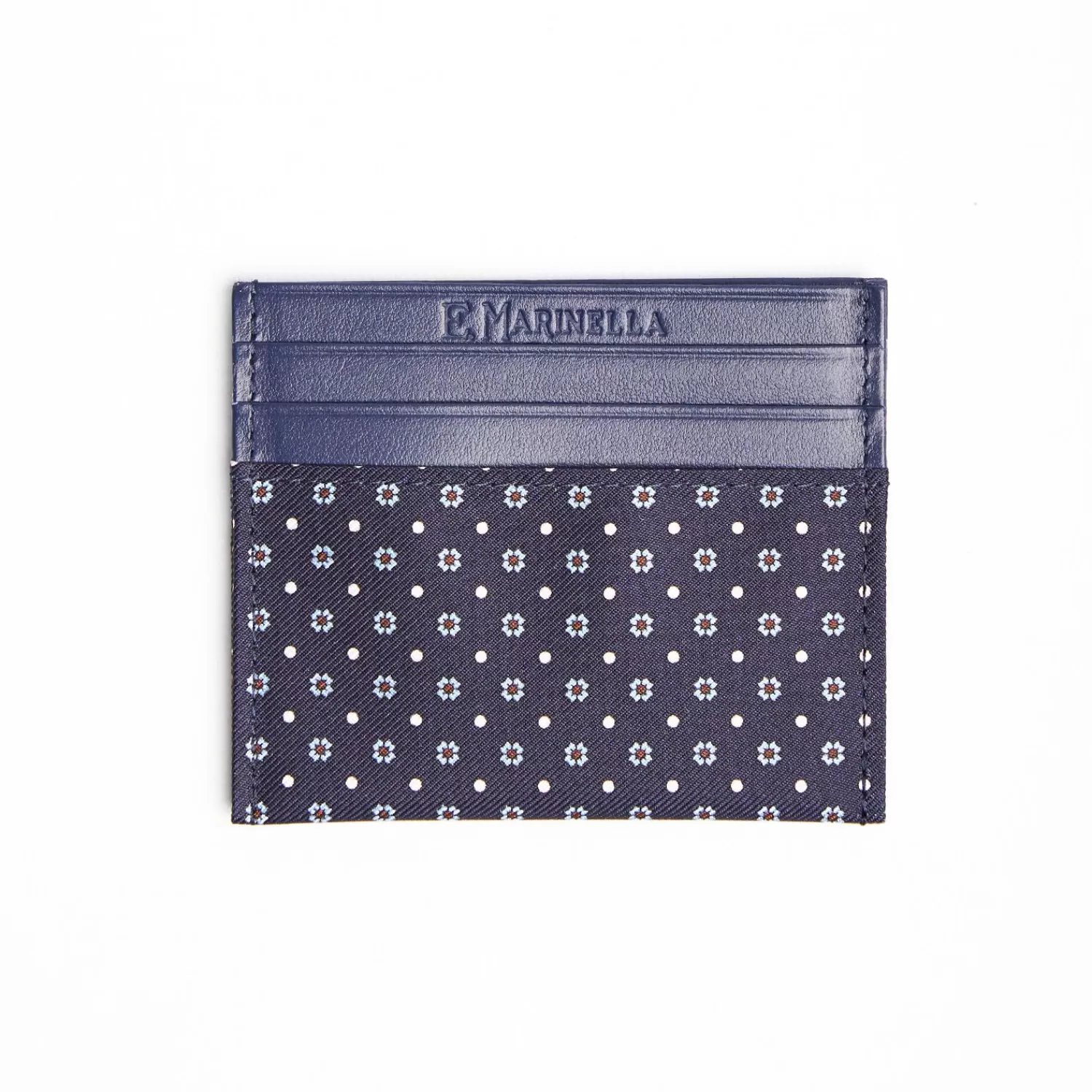 Dark Blue Silk And Leather Credit Card Holder - 5 Compartments>E.Marinella Fashion