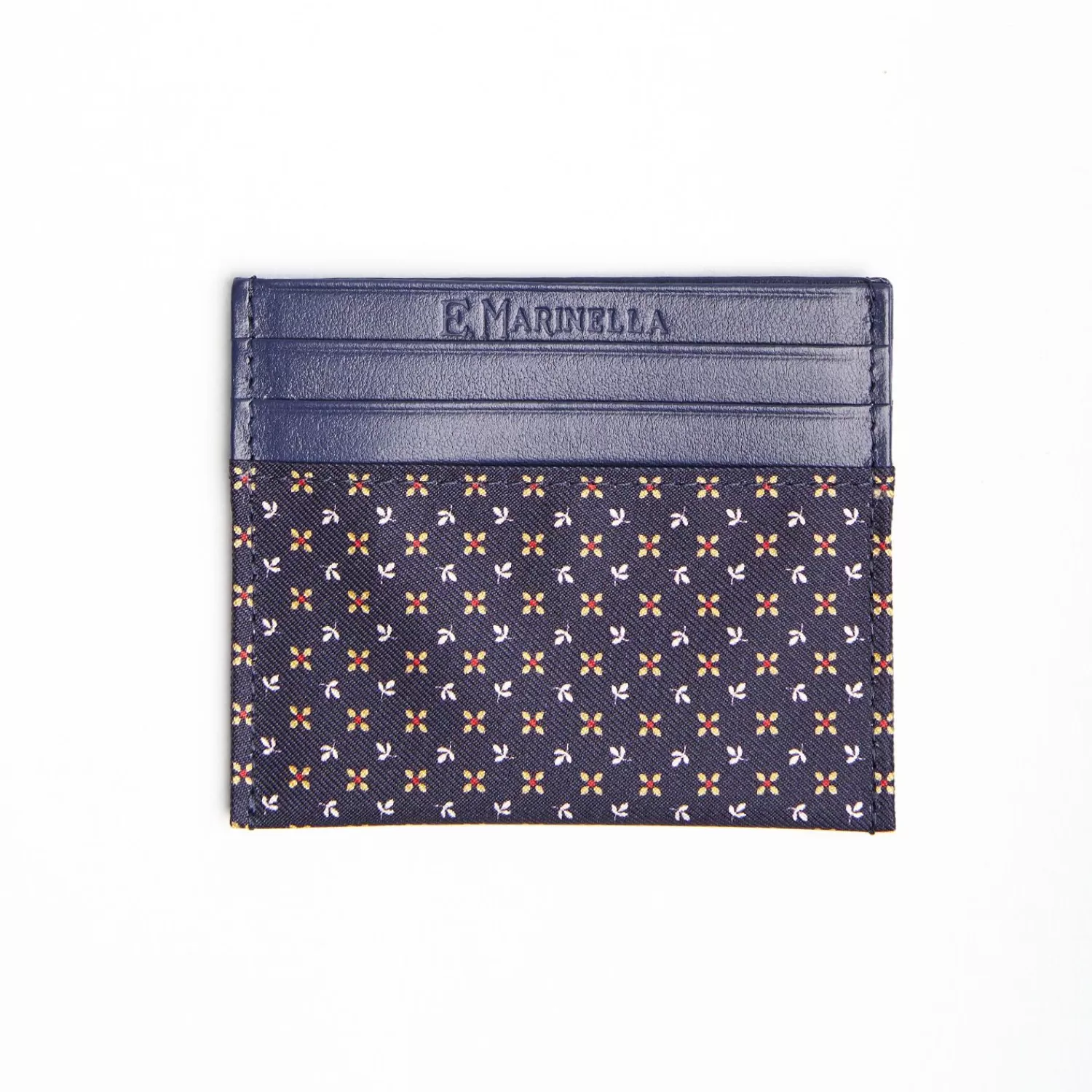 Dark Blue Silk And Leather Credit Card Holder - 5 Compartments>E.Marinella Sale
