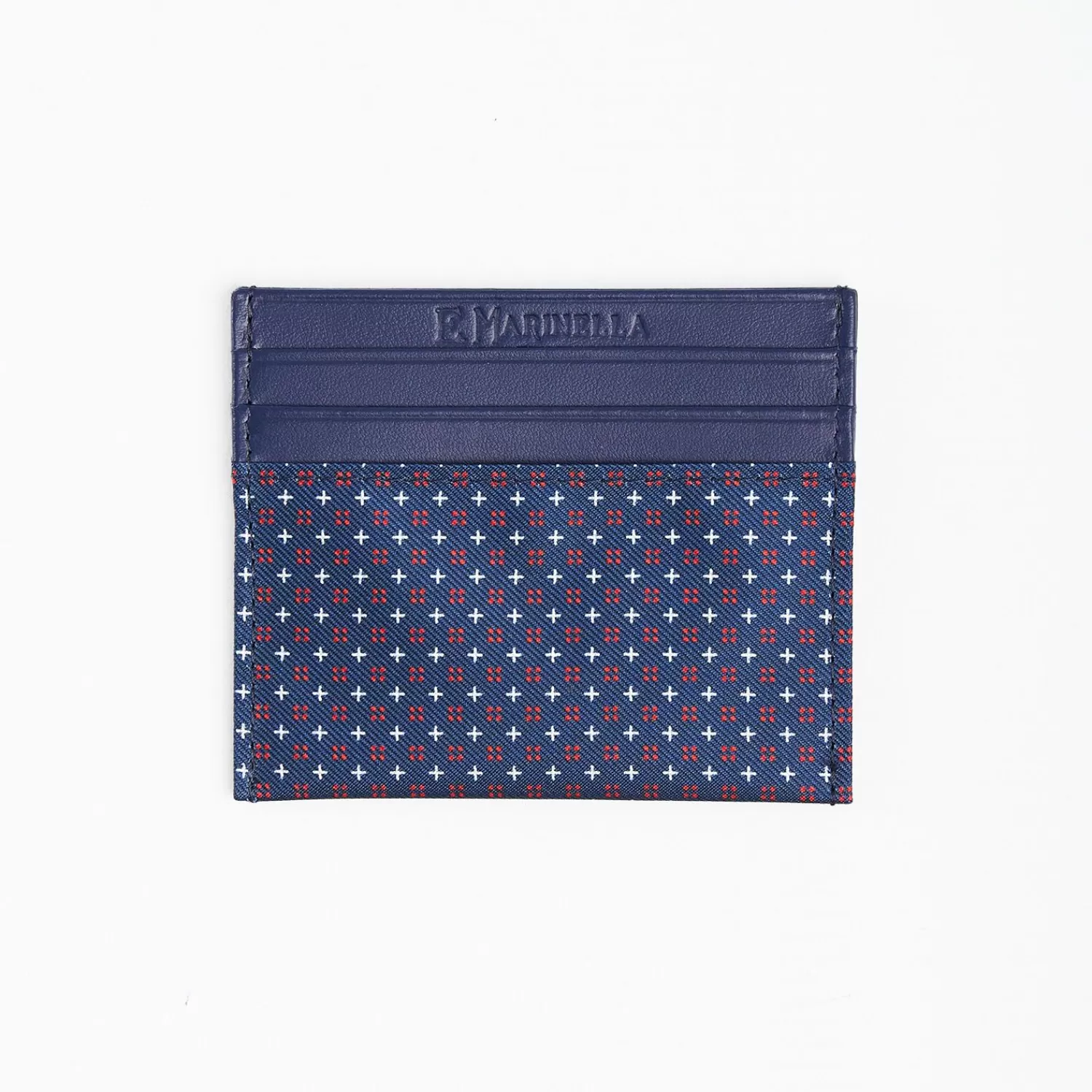 Dark Blue Silk And Leather Credit Card Holder - 5 Compartments>E.Marinella Cheap