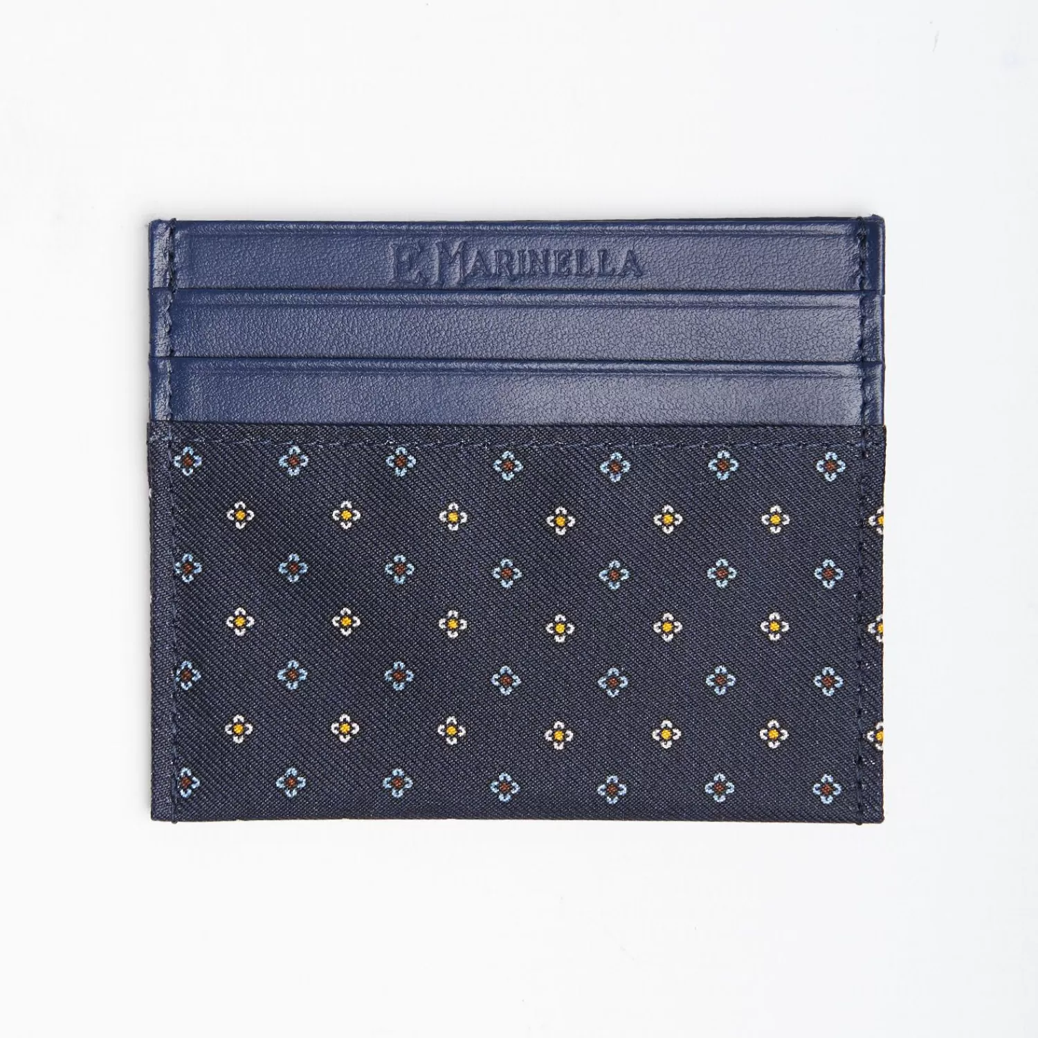 Dark Blue Silk And Leather Credit Card Holder - 5 Compartments>E.Marinella Store