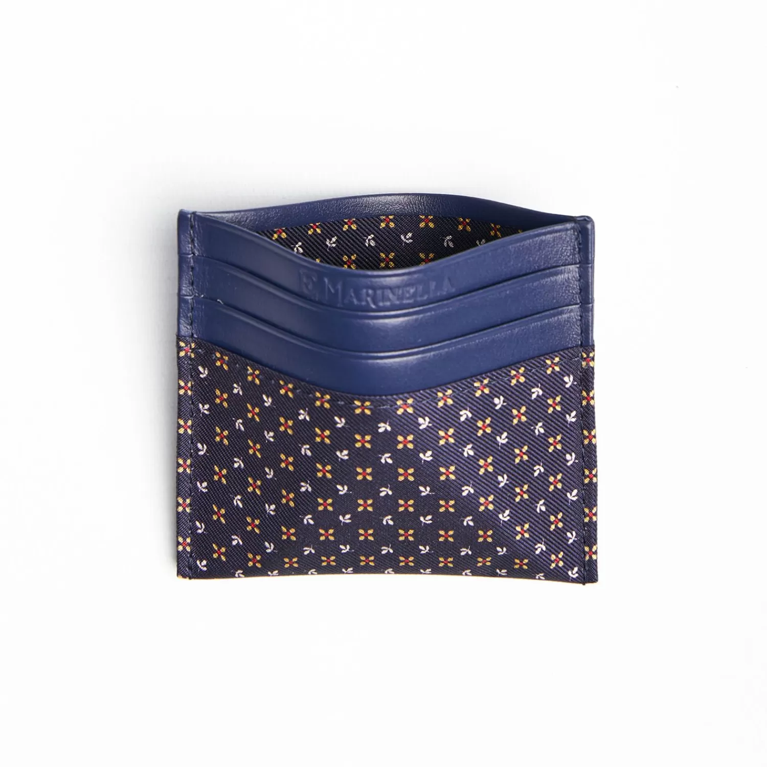 Dark Blue Silk And Leather Credit Card Holder - 5 Compartments>E.Marinella Sale