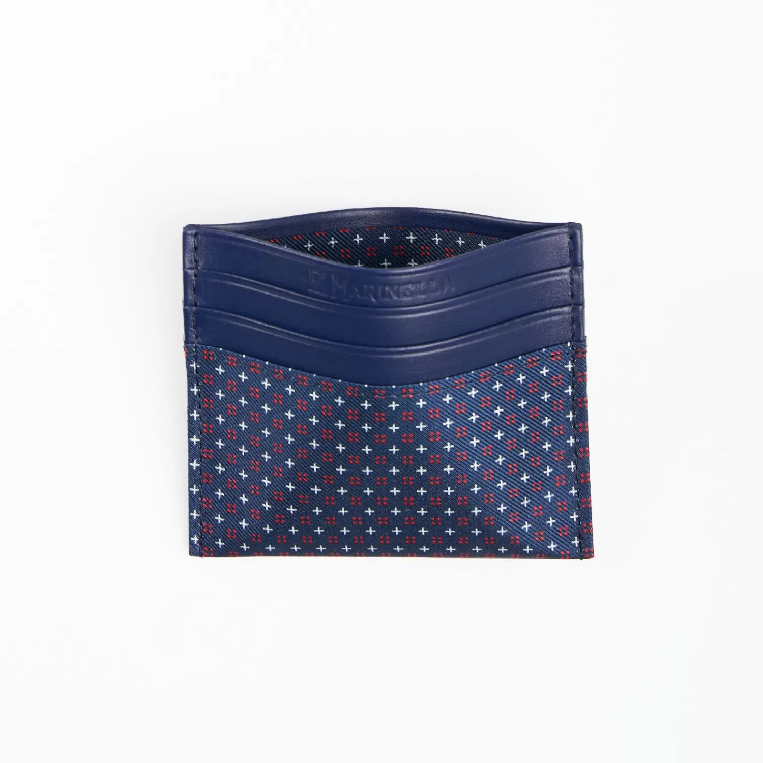 Dark Blue Silk And Leather Credit Card Holder - 5 Compartments>E.Marinella Cheap