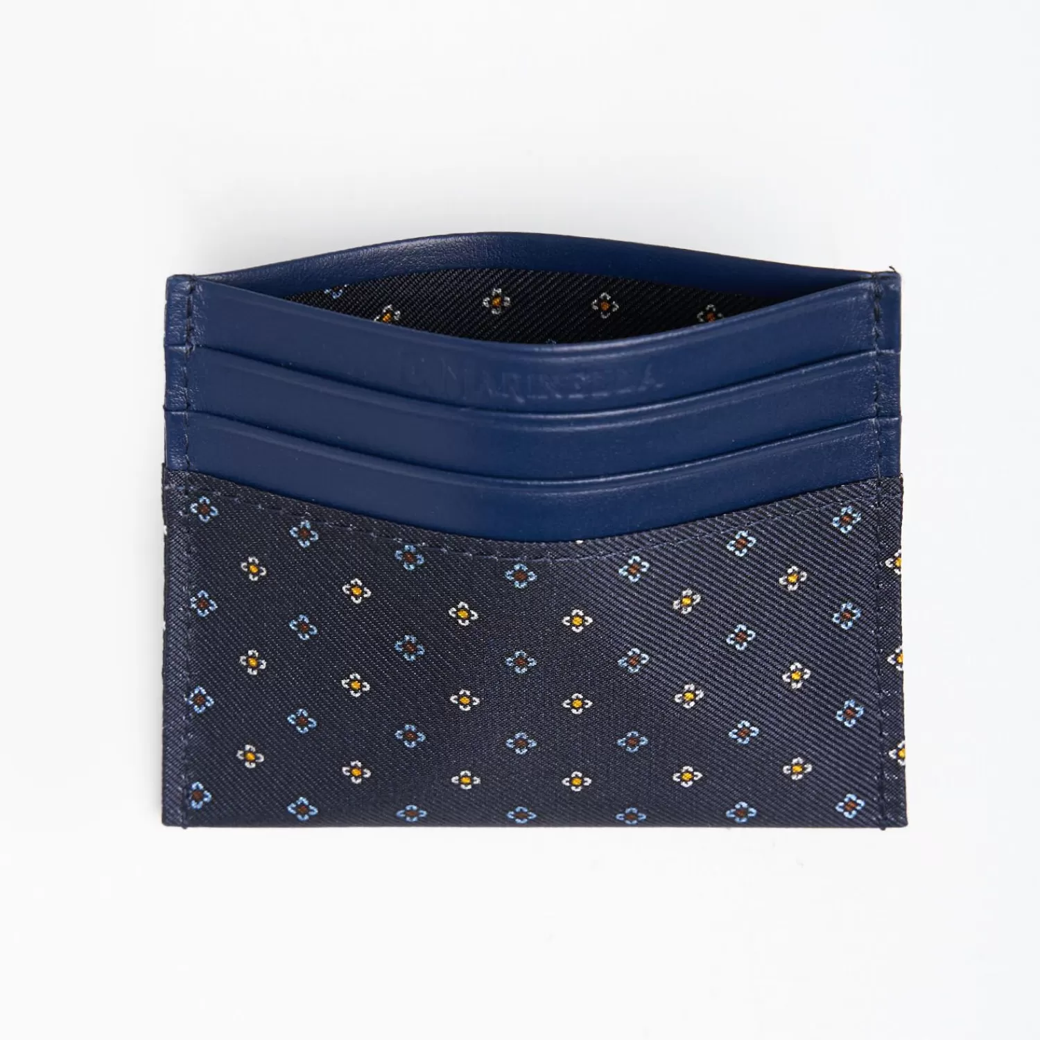 Dark Blue Silk And Leather Credit Card Holder - 5 Compartments>E.Marinella Store