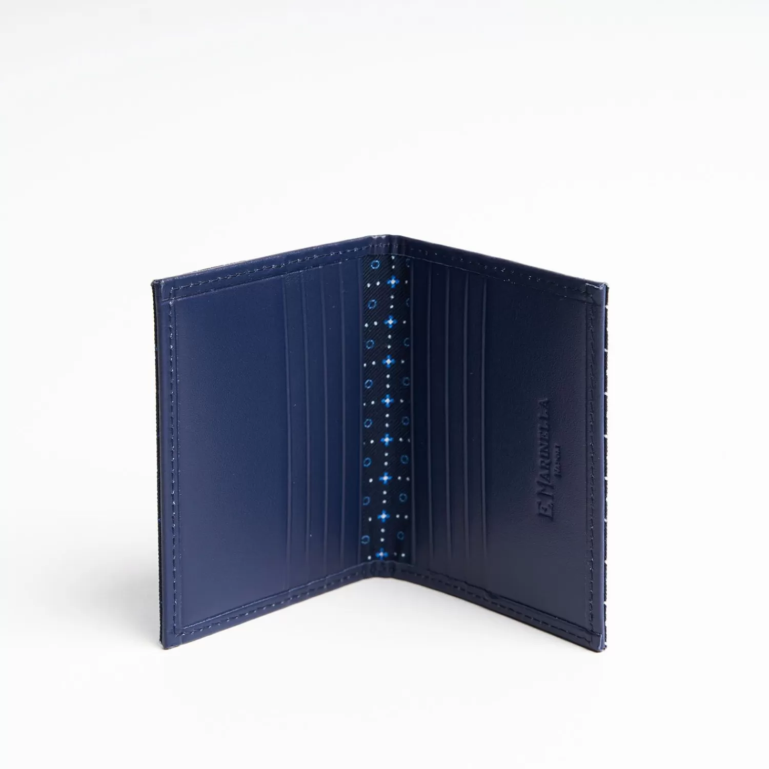 Dark Blue Silk And Leather Folding Card Holder - 10 Compartments>E.Marinella Sale
