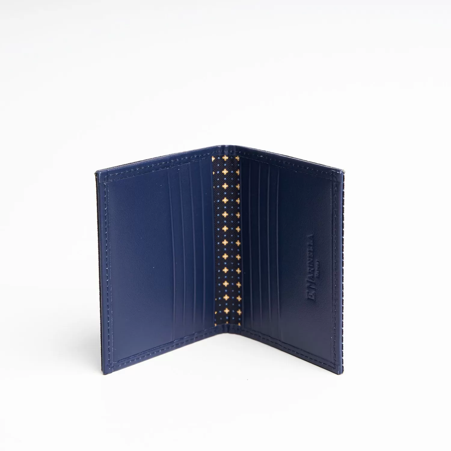 Dark Blue Silk And Leather Folding Card Holder - 10 Compartments>E.Marinella Flash Sale