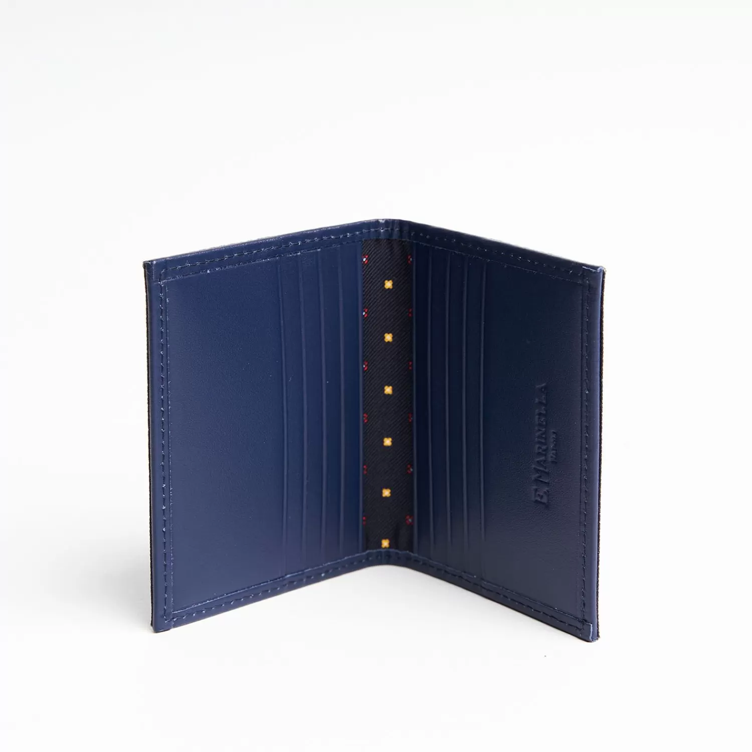 Dark Blue Silk And Leather Folding Card Holder - 10 Compartments>E.Marinella Cheap