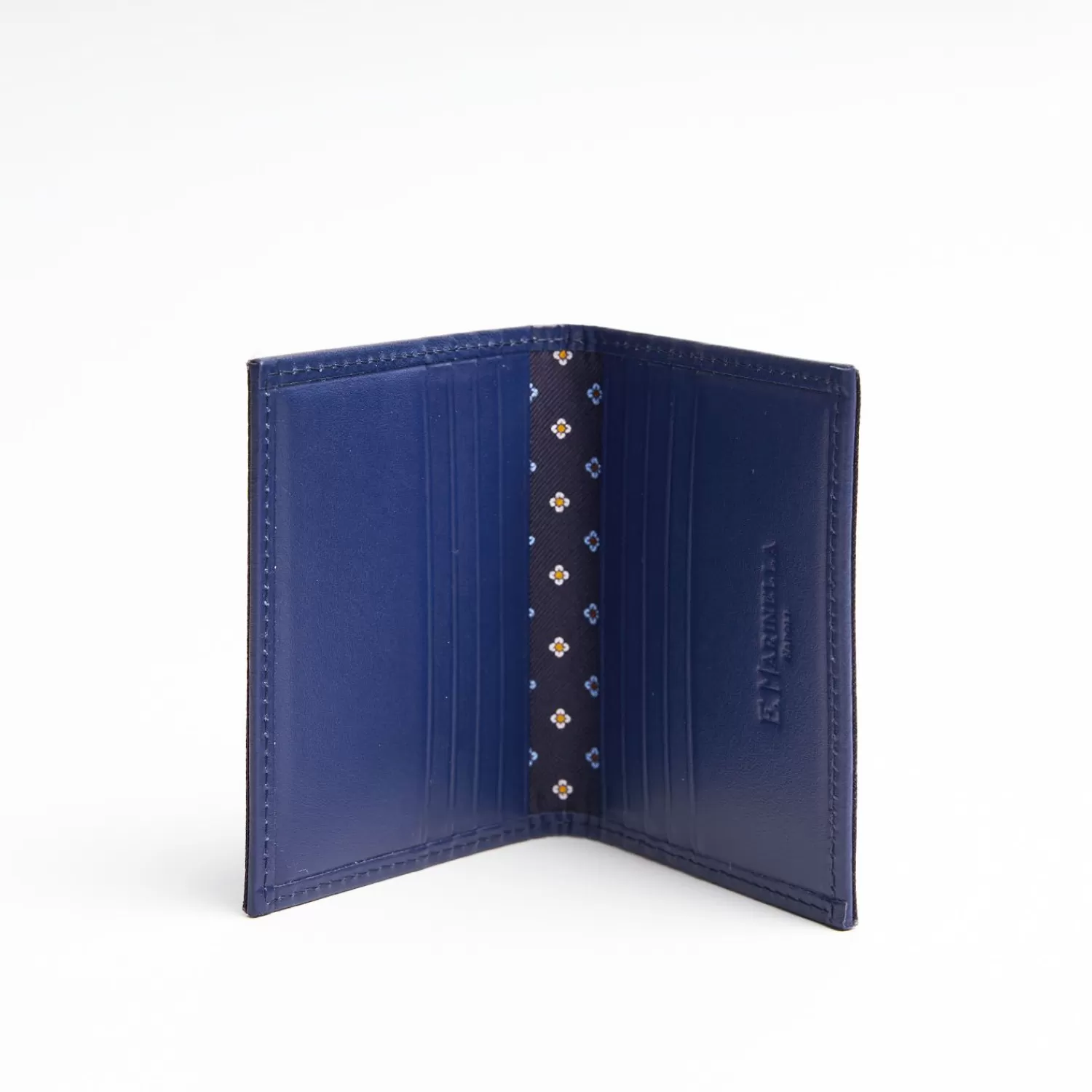Dark Blue Silk And Leather Folding Card Holder - 10 Compartments>E.Marinella Cheap