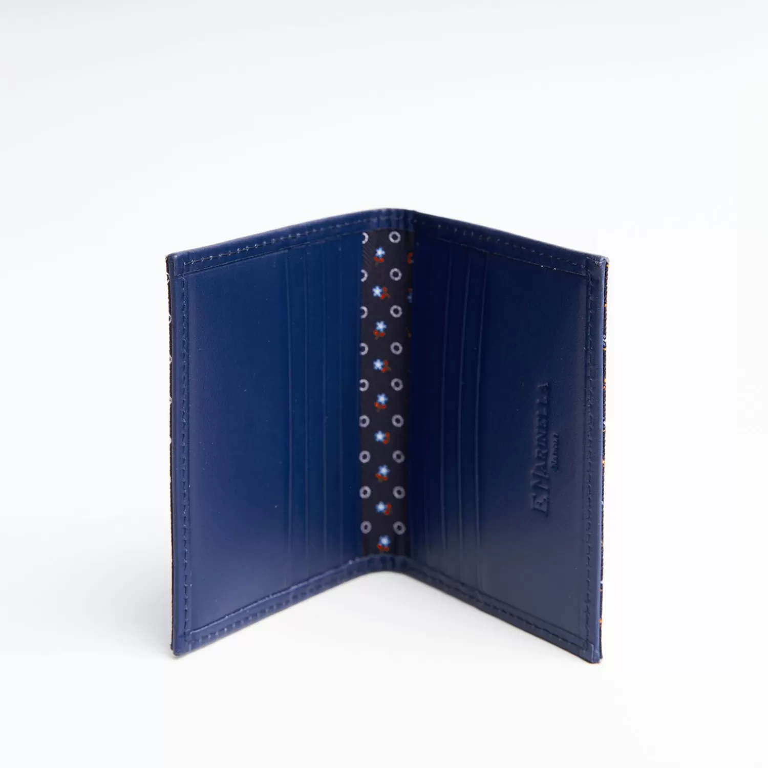 Dark Blue Silk And Leather Folding Card Holder - 10 Compartments>E.Marinella Outlet
