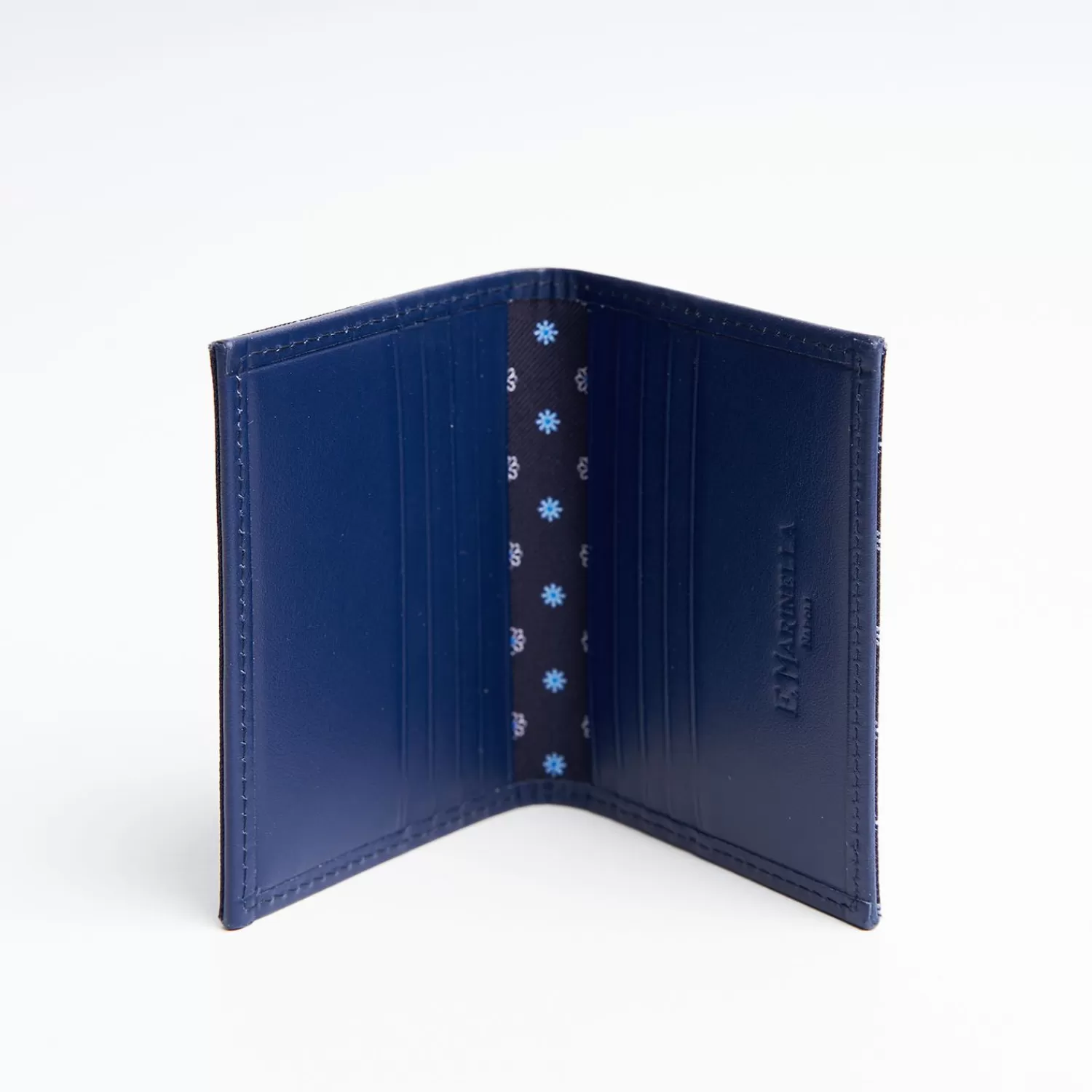 Dark Blue Silk And Leather Folding Card Holder - 10 Compartments>E.Marinella Outlet