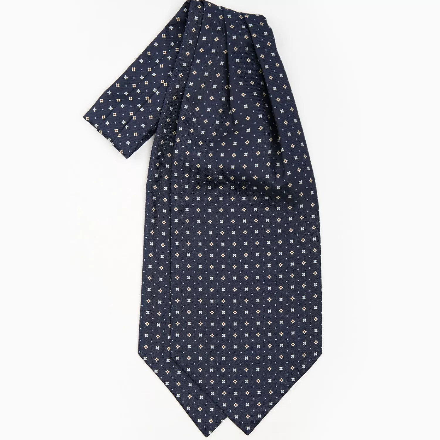 Dark Blue Silk Ascot Tie - Small Flower Designs>E.Marinella Store