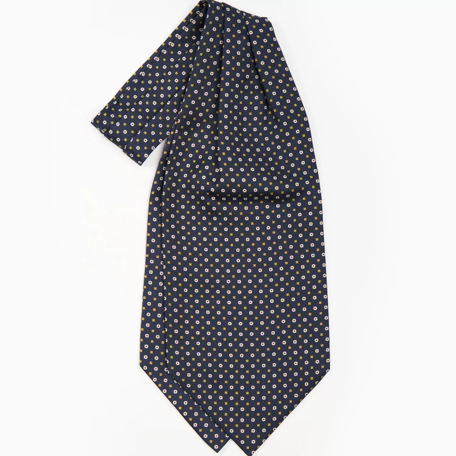 Dark Blue Silk Ascot Tie - Small Flower Designs>E.Marinella Online