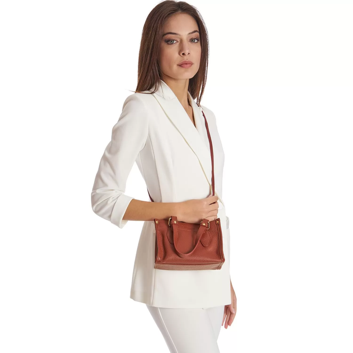 Dark Brown Mini Shopping Bag In Hammered Leather>E.Marinella Outlet