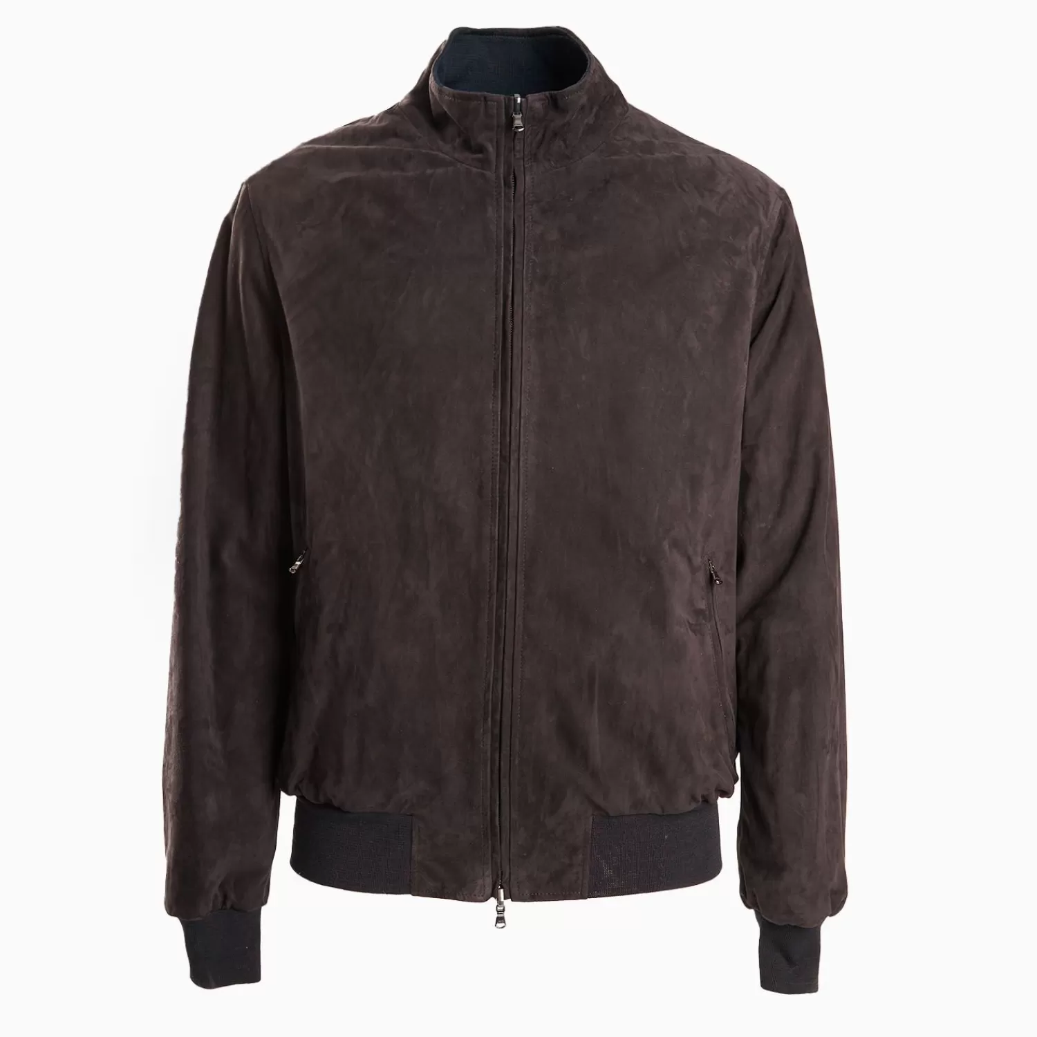 Dark Brown Reversible Suede Leather And Nylon Jacket>E.Marinella Fashion