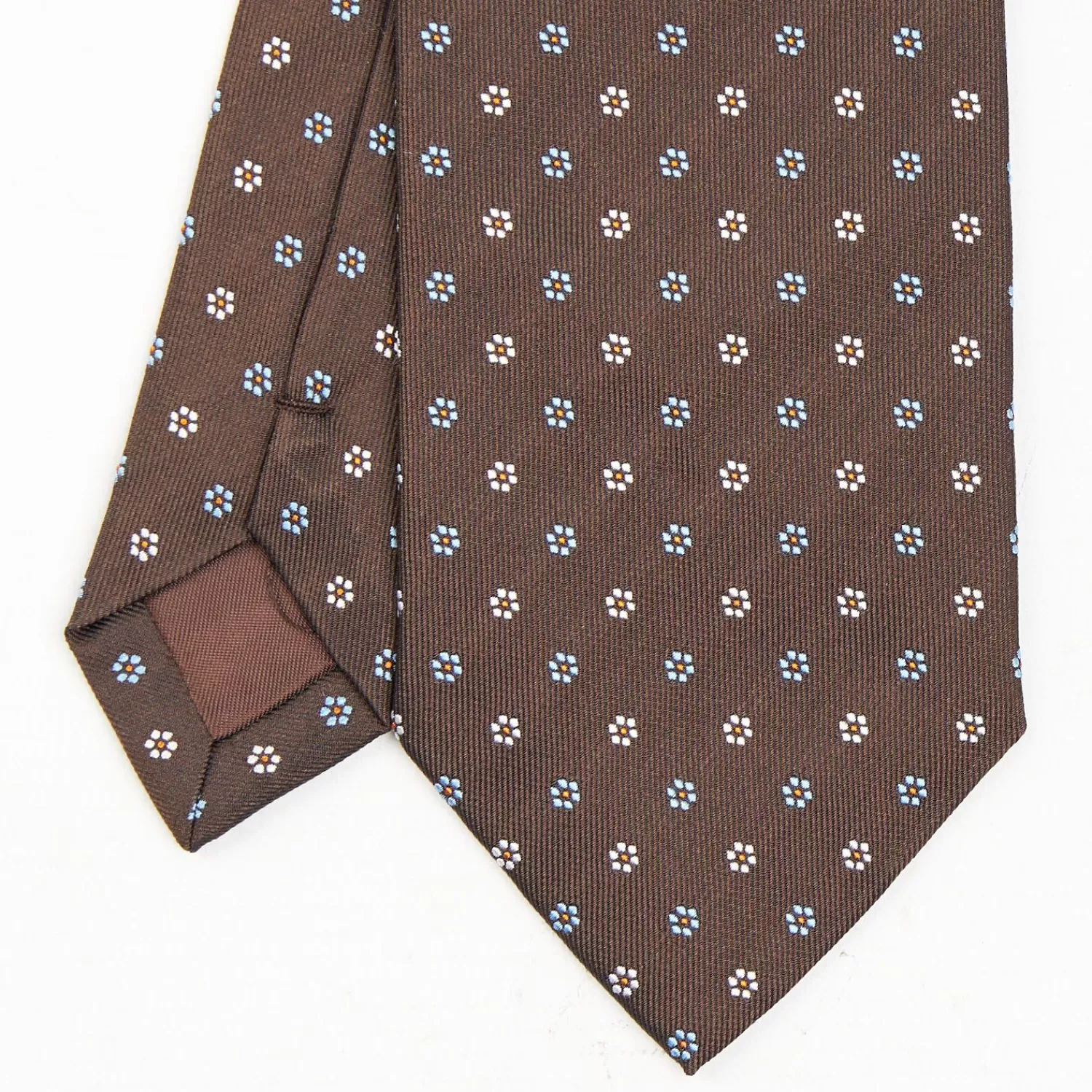 Dark Brown Sartorial Jacquard Silk Tie - Small Flower Designs>E.Marinella Online