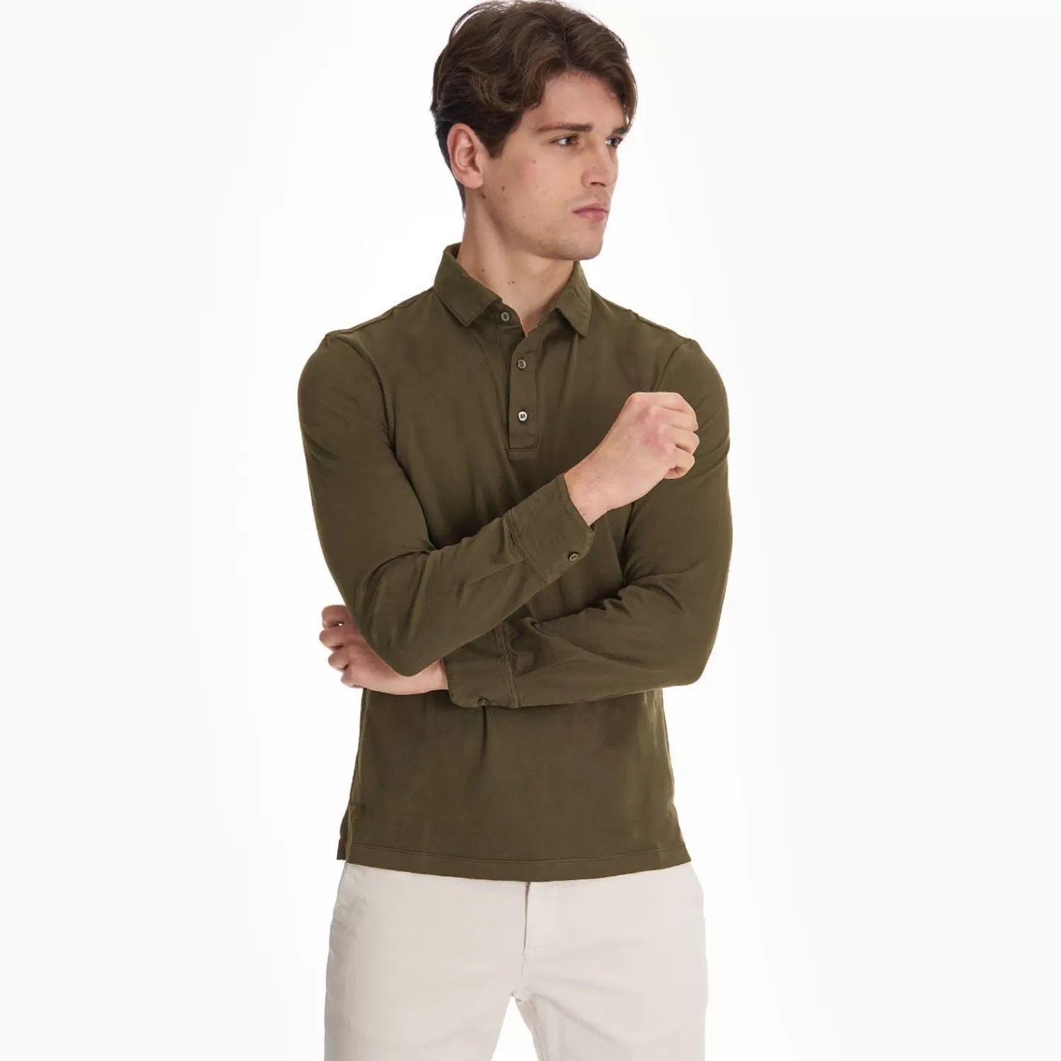 Dark Green Jersey Long Sleeve Polo Shirt>E.Marinella Outlet