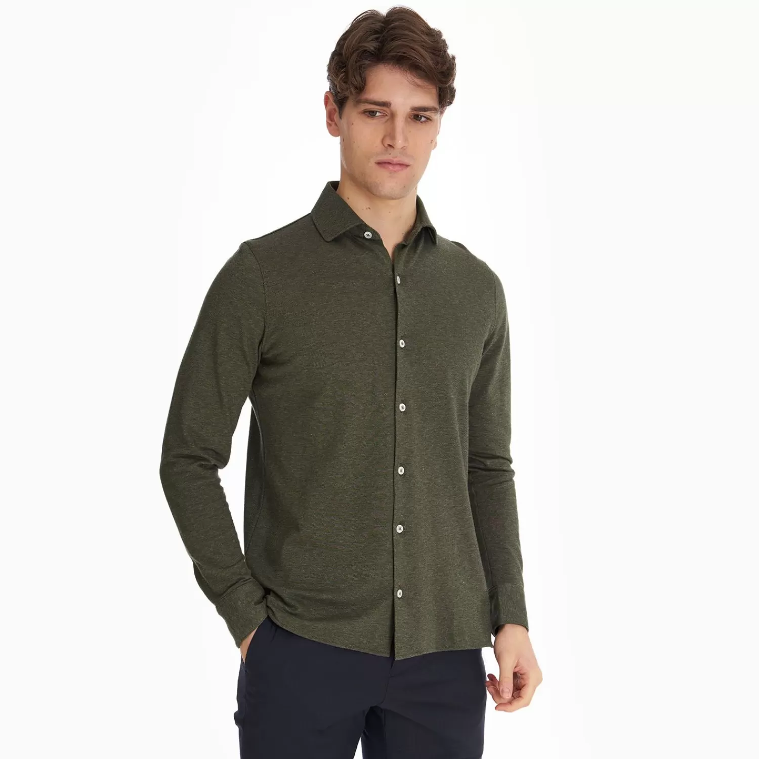 Dark Green Shirt In Cotton And Cashmere>E.Marinella Discount