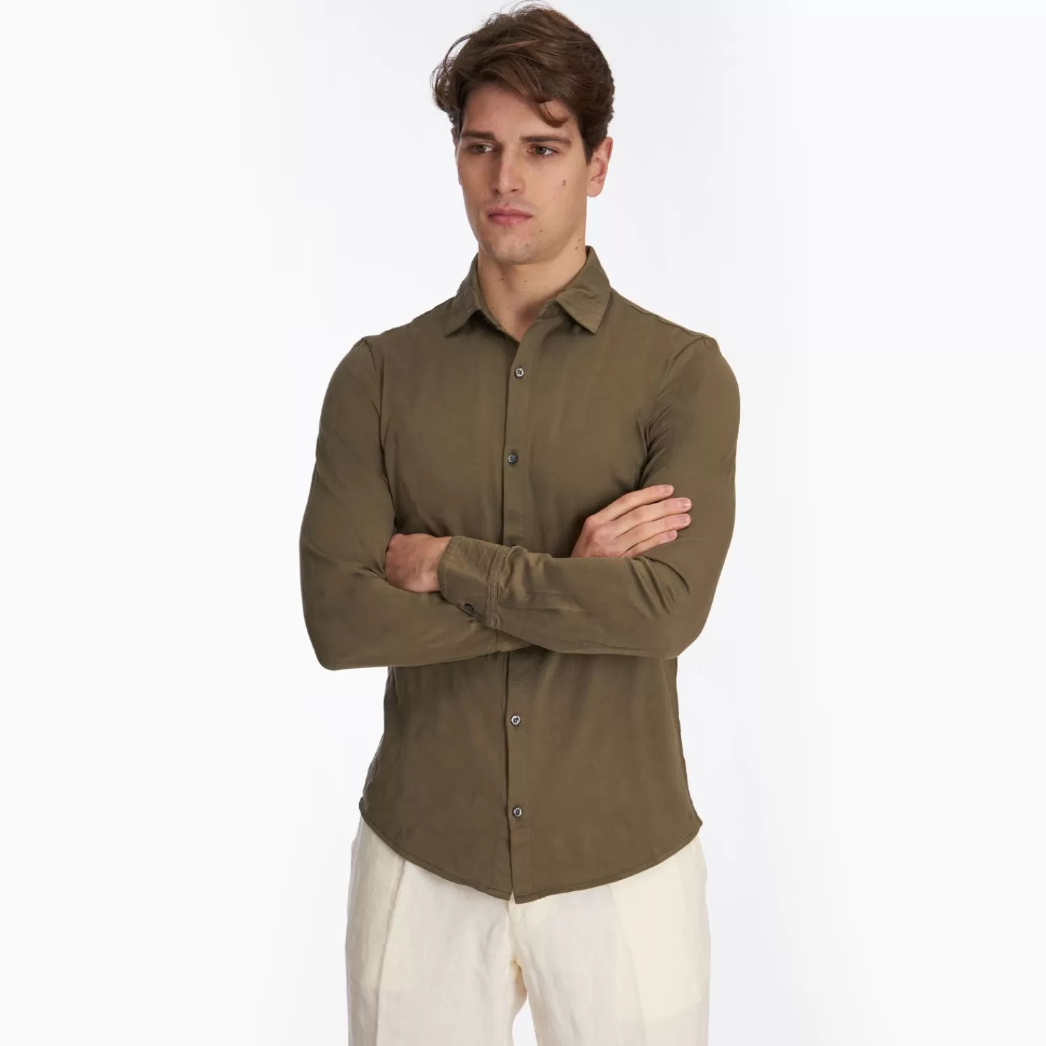 Dark Green Shirt In Jersey>E.Marinella New