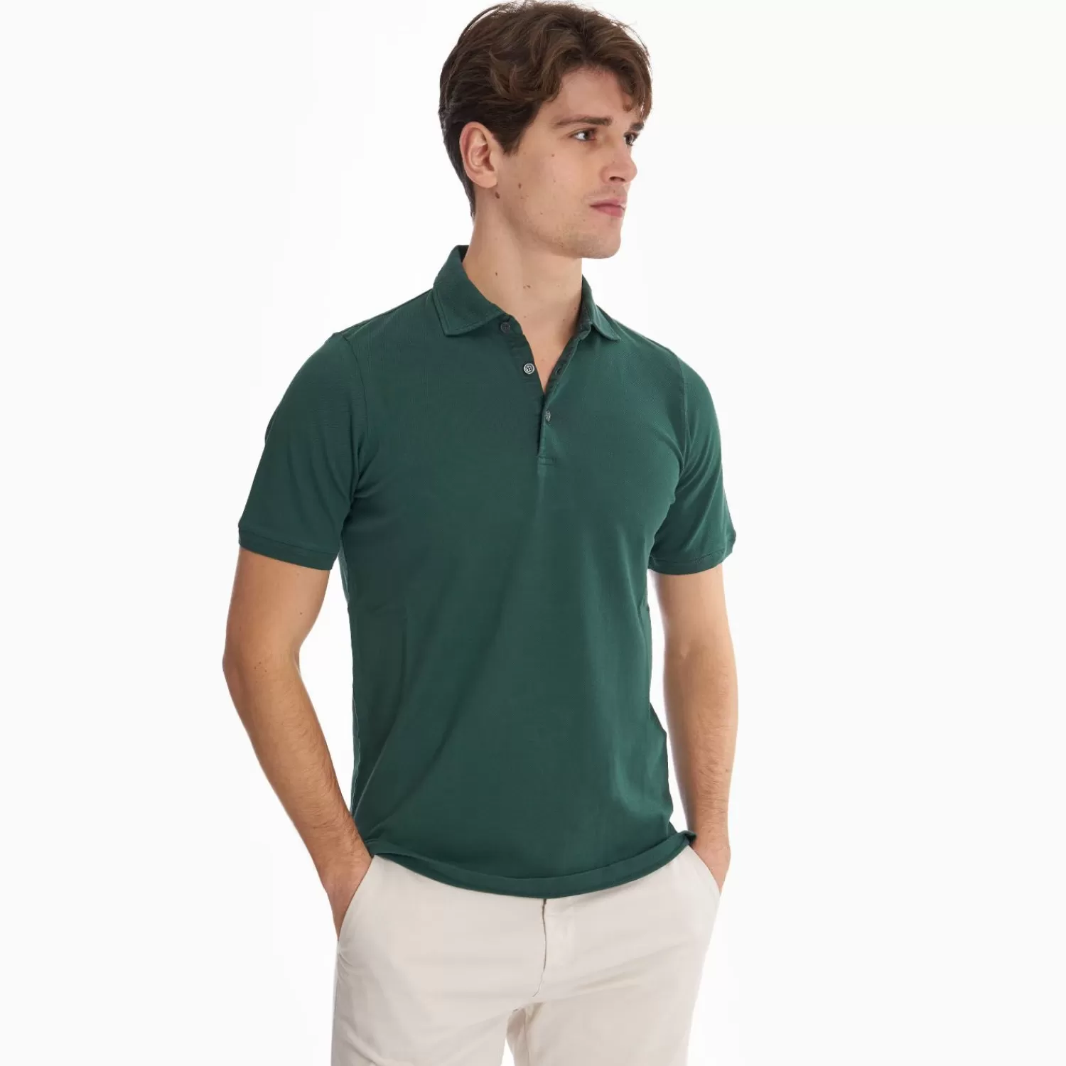 Dark Green Short Sleeve Pique Cotton Polo>E.Marinella Store