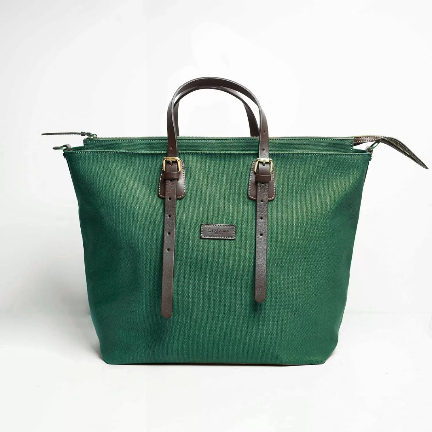 Dark Green Weekend Bag With Leather Trim>E.Marinella Store