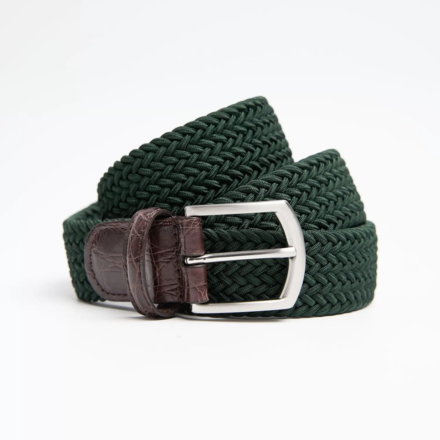 Dark Green Woven Stretch Bel With Alligator Trims>E.Marinella Online