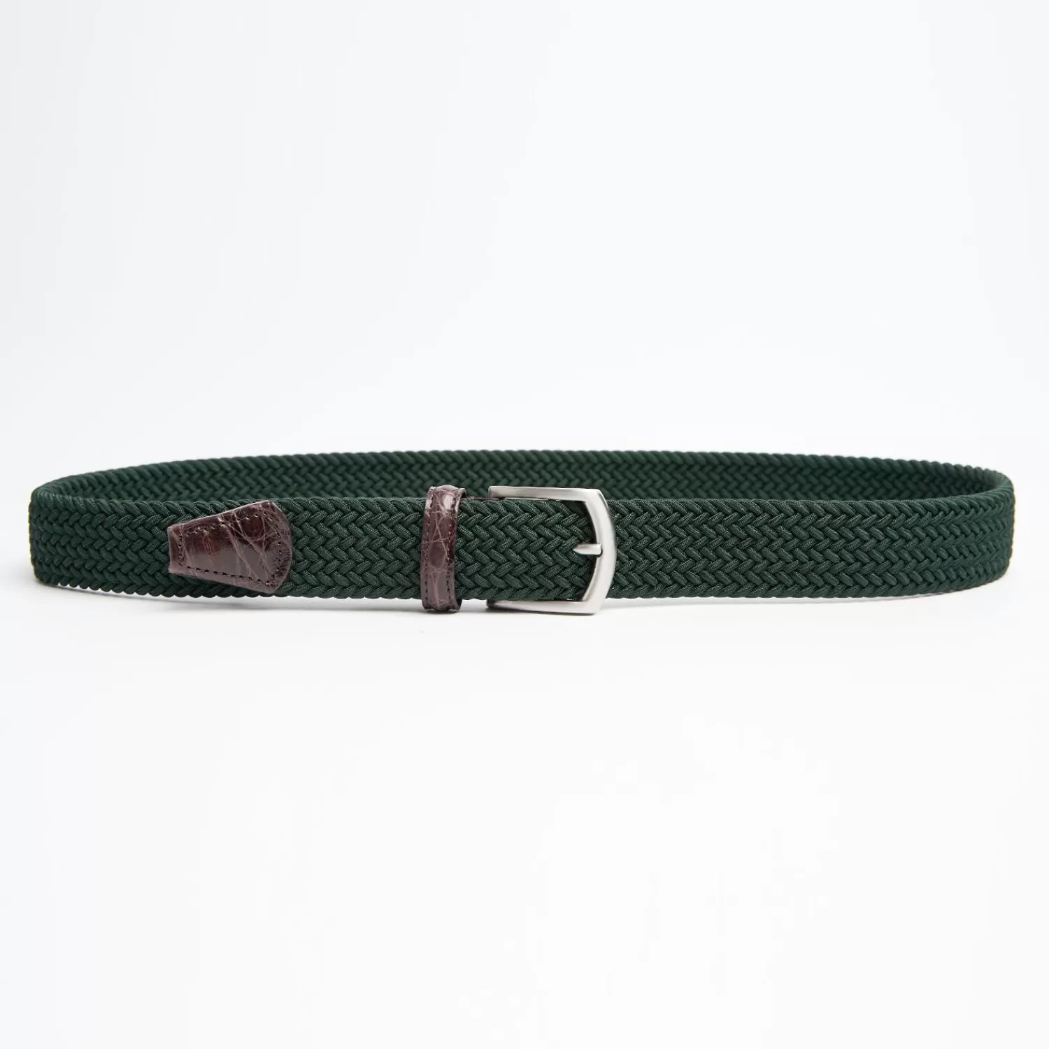 Dark Green Woven Stretch Bel With Alligator Trims>E.Marinella Online