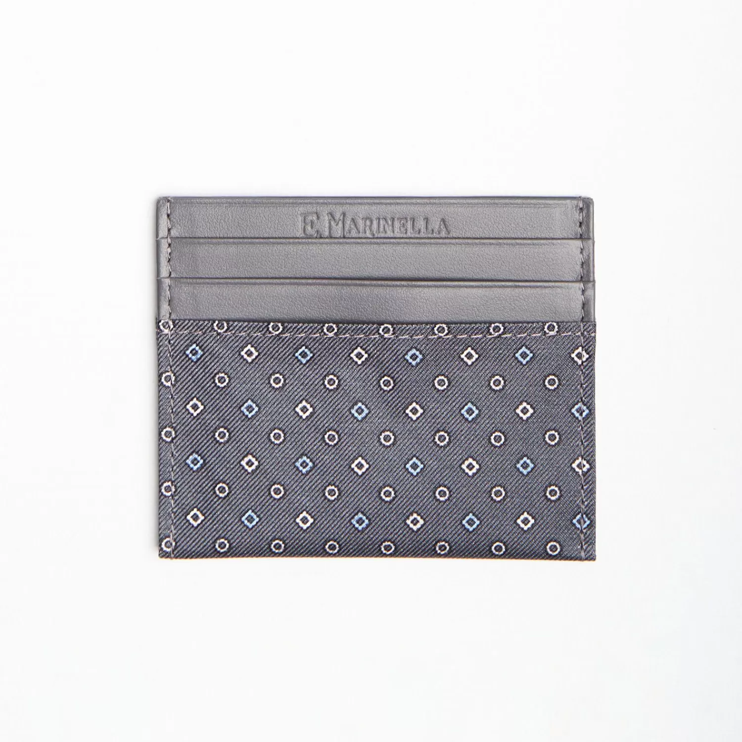 Dark Grey Leather And Silk Credit Card Holder 5 Compartments>E.Marinella Online