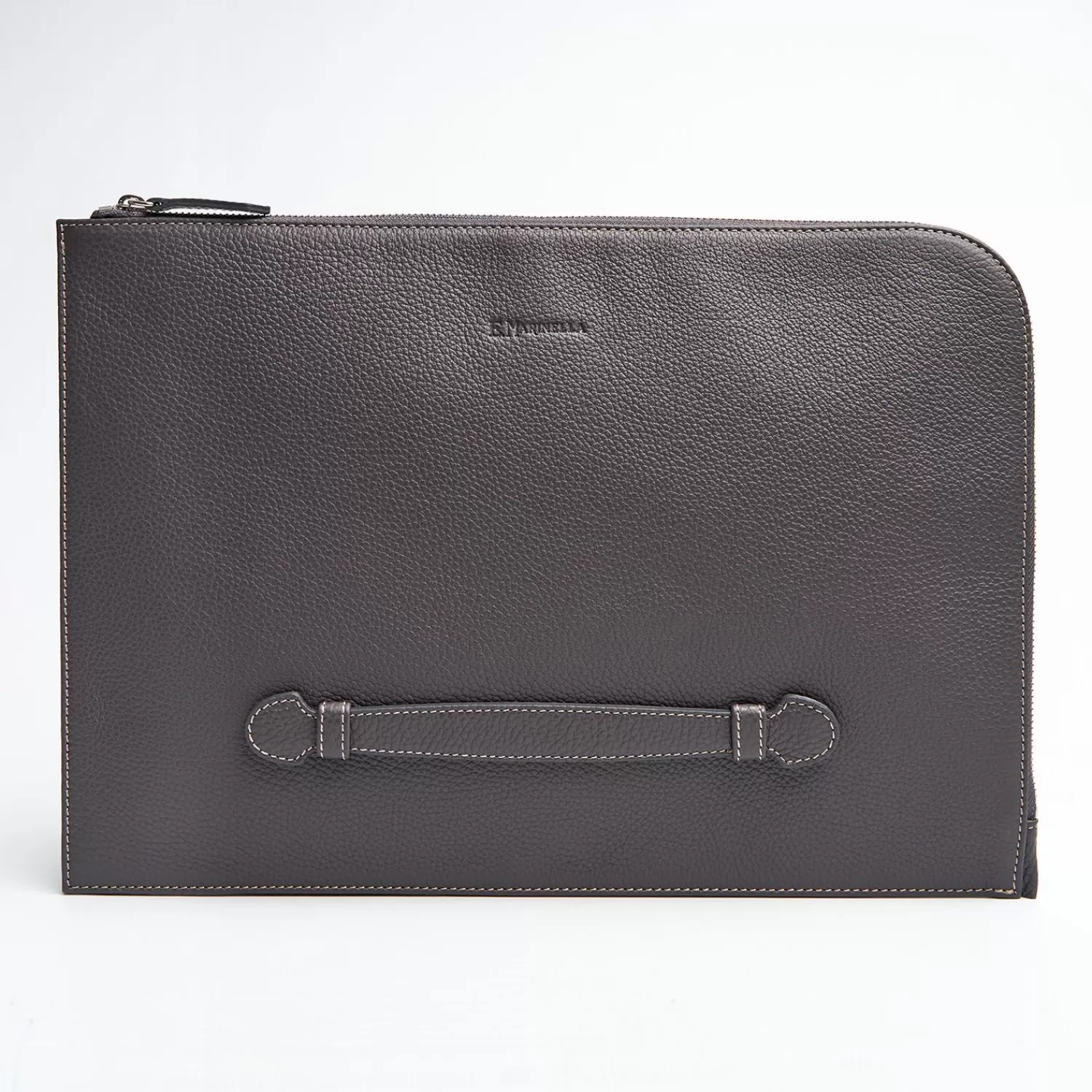 Dark Grey Leather Portfolio With Strap>E.Marinella Sale