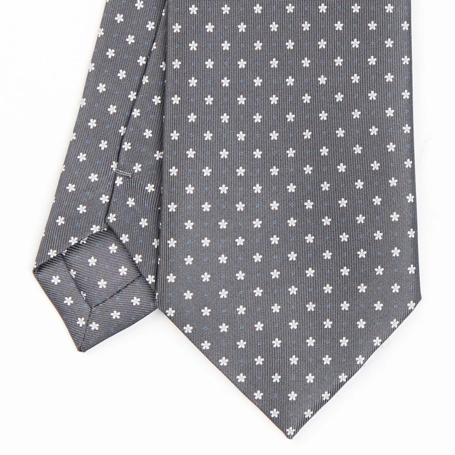 Dark Grey Sartorial Classic Silk Tie - Small Flower Pattern>E.Marinella Store