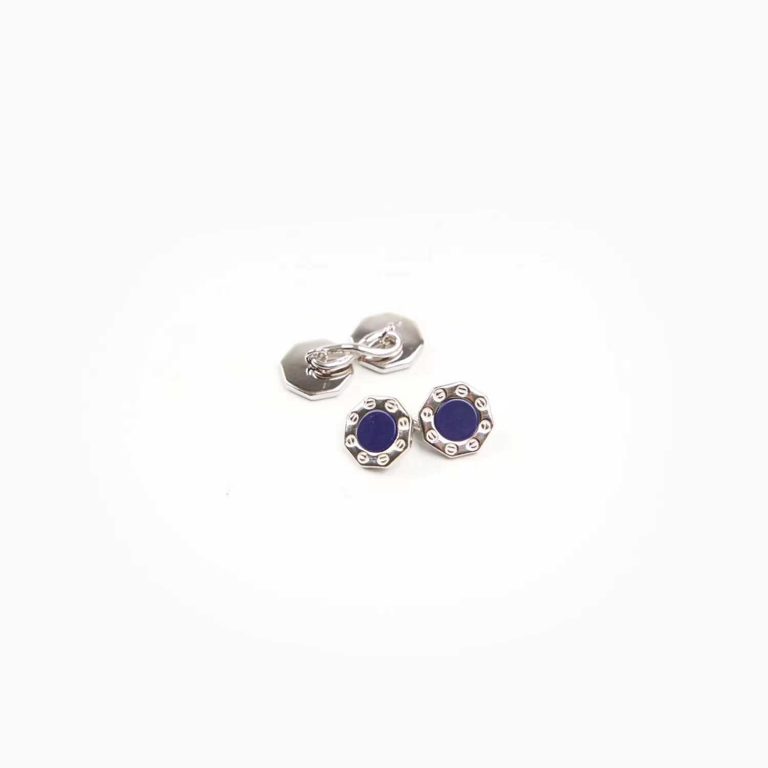 Double Octagonal Cufflinks With Lapis In Silver>E.Marinella Discount
