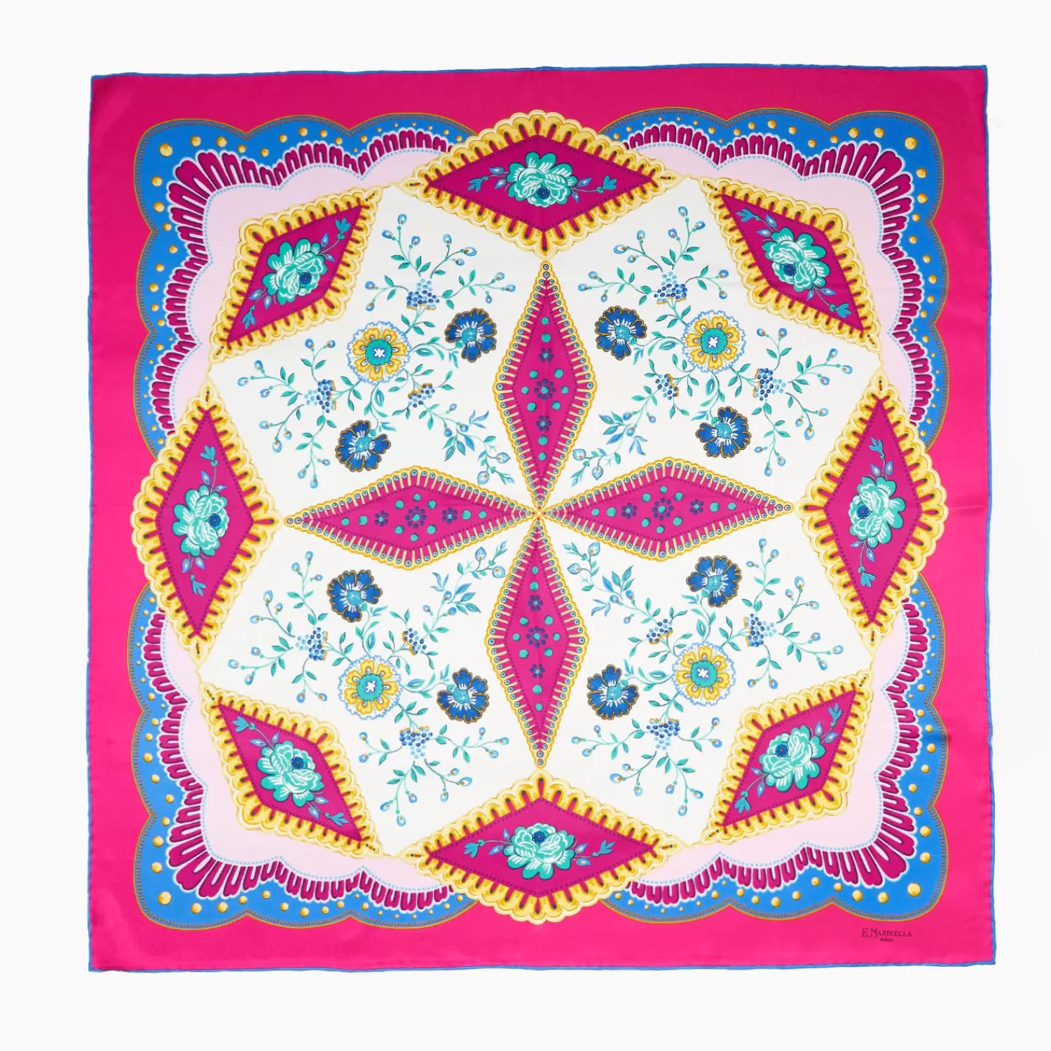 Fucsia Silk Scarf 90 - Floral Pattern>E.Marinella Shop