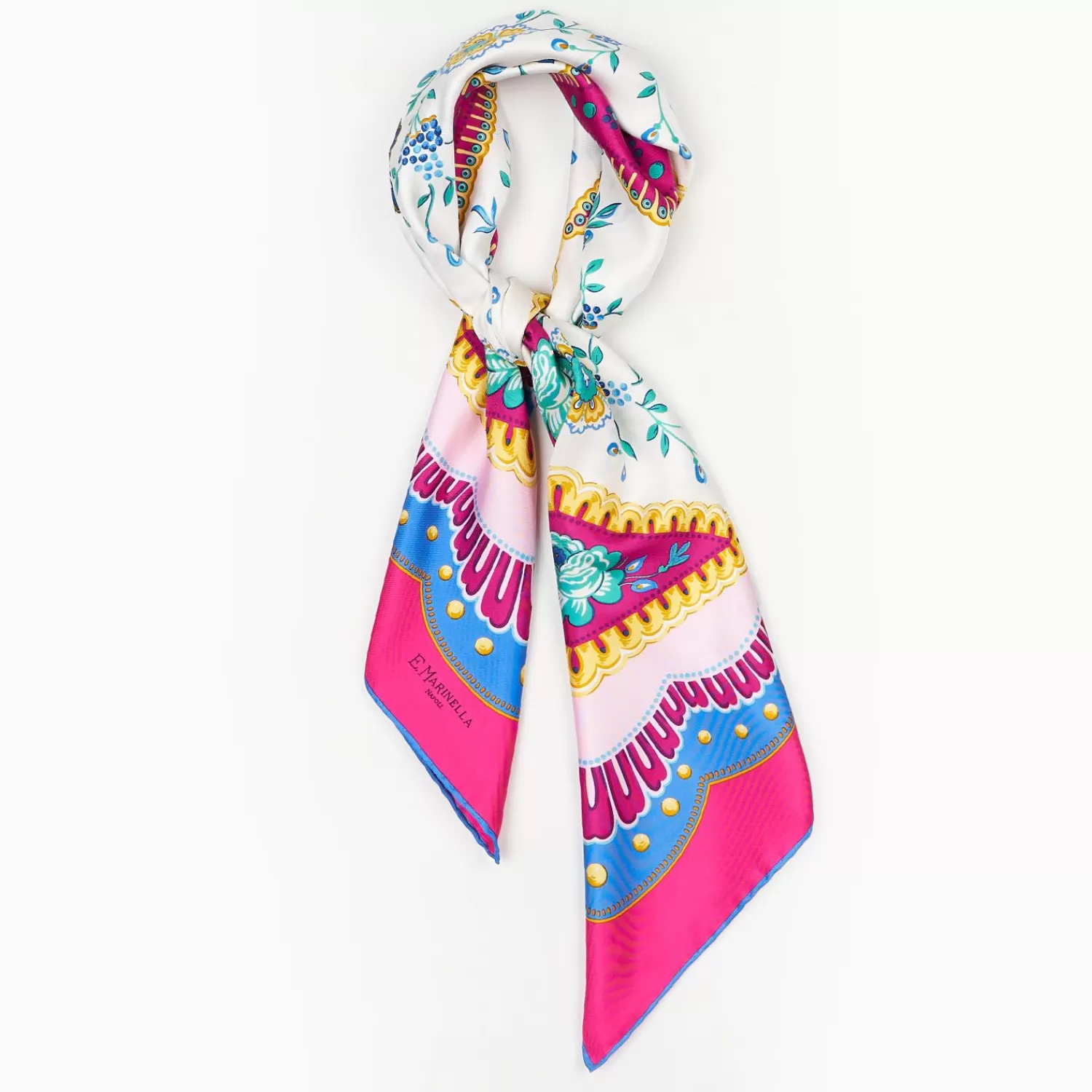 Fucsia Silk Scarf 90 - Floral Pattern>E.Marinella Shop