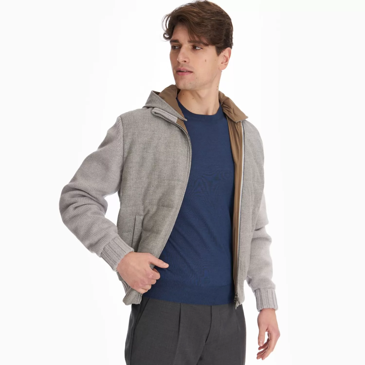 Gray Wool Tricot Knitted Bomber Jacket>E.Marinella Online