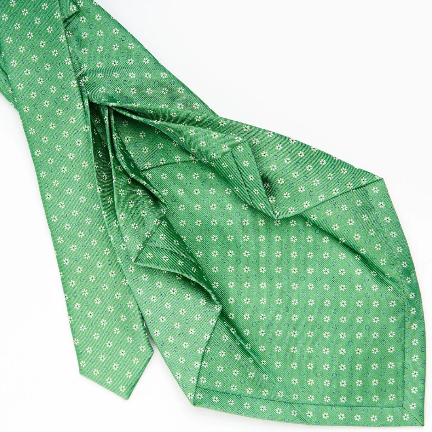 Green 7 Fold Sartorial Silk Tie - Small Flower Pattern>E.Marinella Outlet