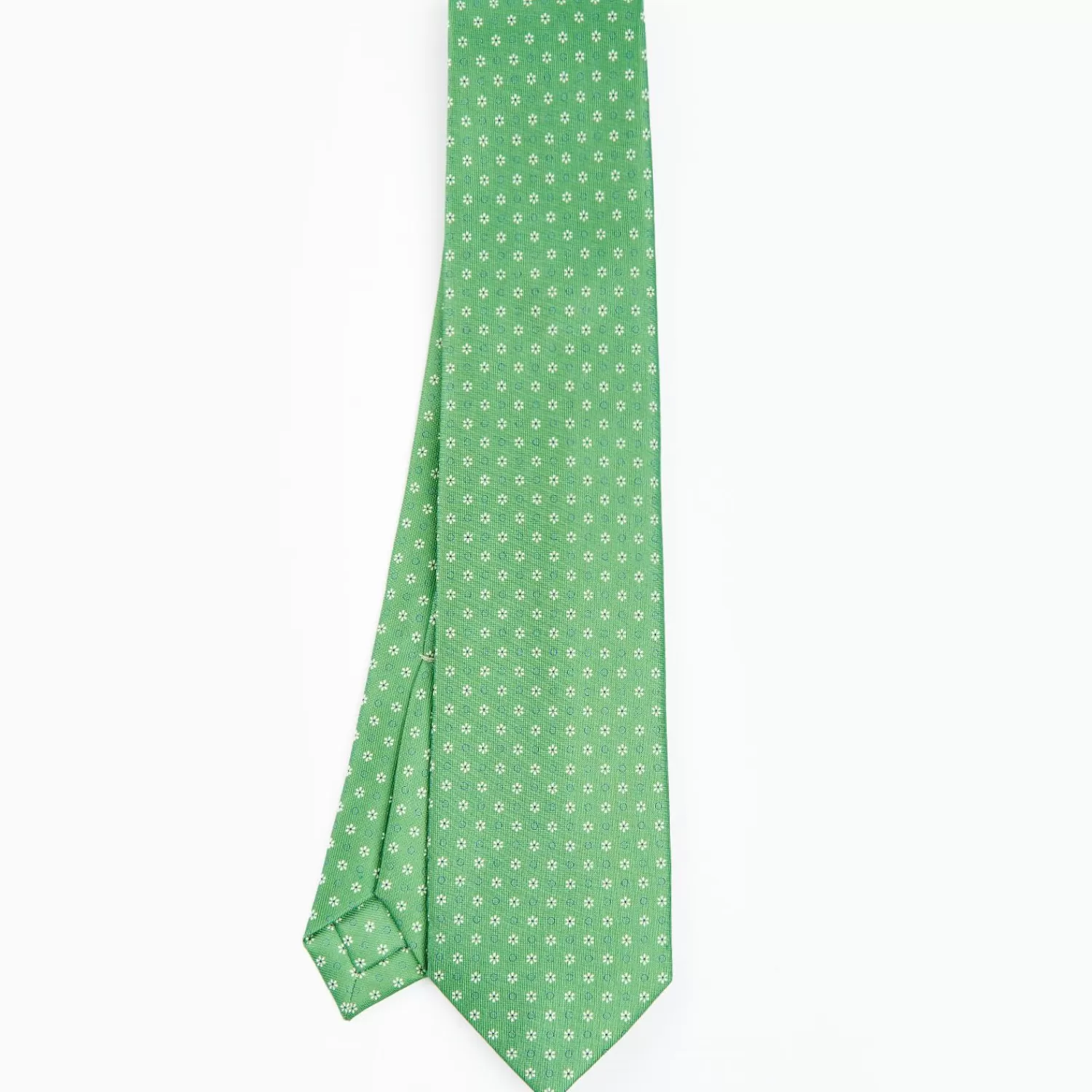 Green 7 Fold Sartorial Silk Tie - Small Flower Pattern>E.Marinella Outlet