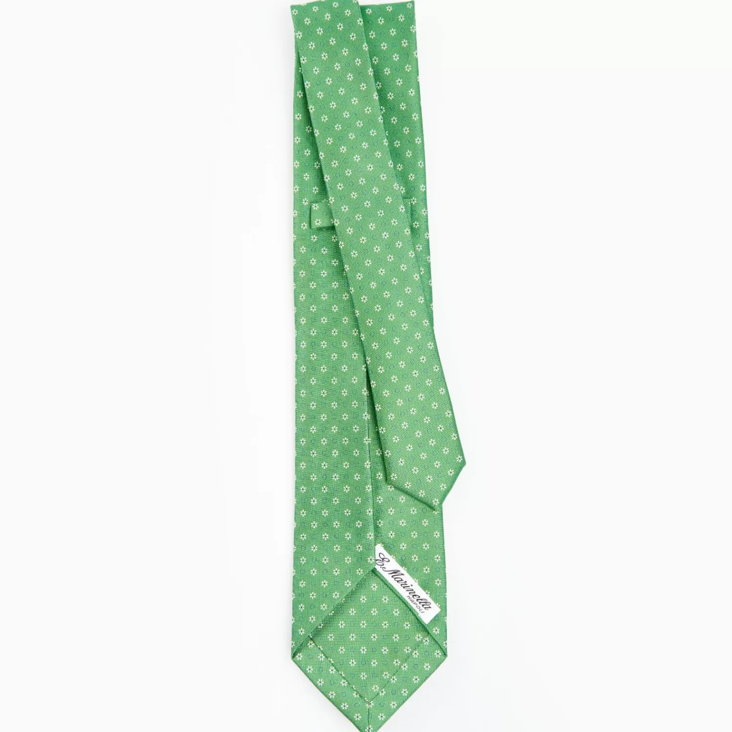 Green 7 Fold Sartorial Silk Tie - Small Flower Pattern>E.Marinella Outlet