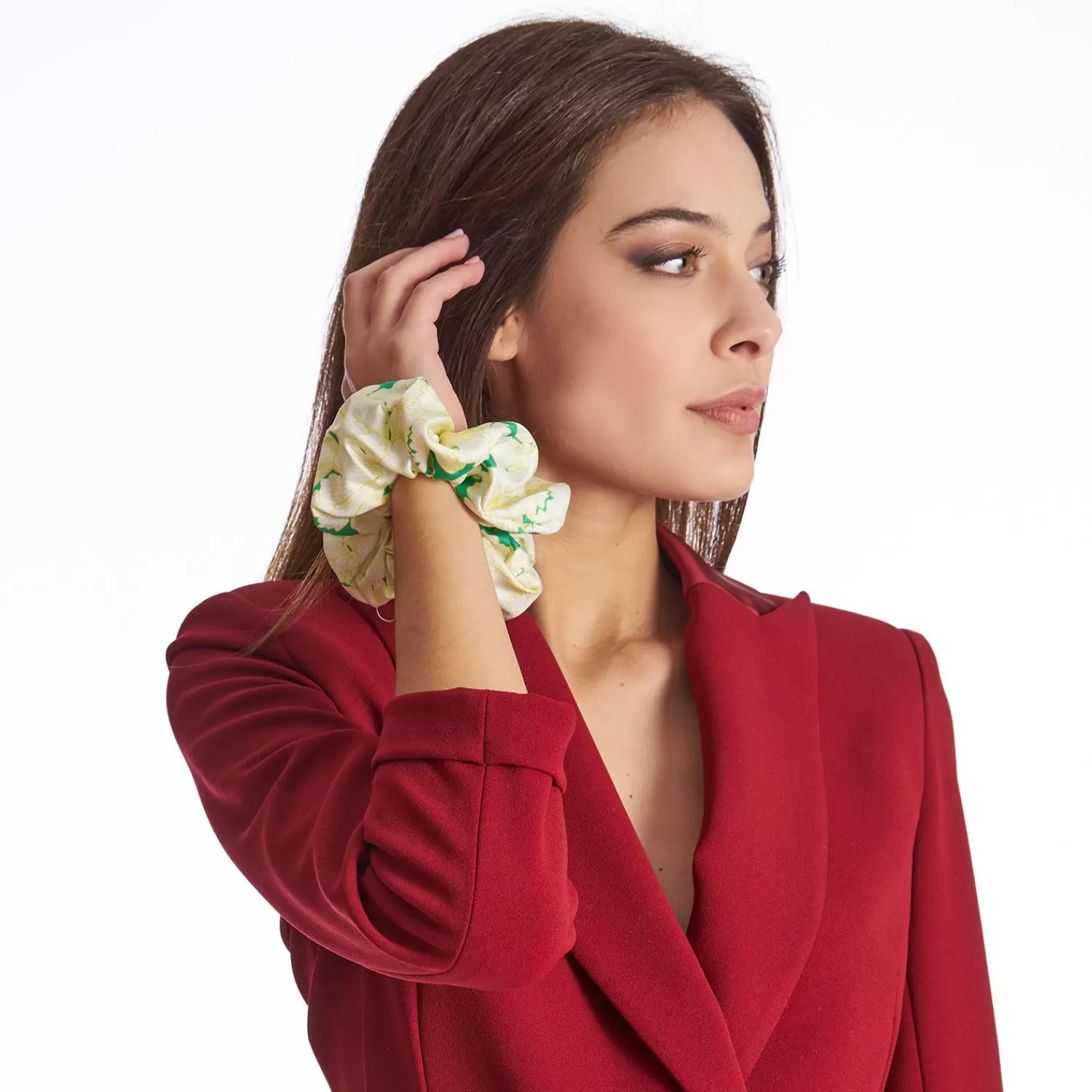 Green Silk Scrunchie - Floral Pattern>E.Marinella Clearance