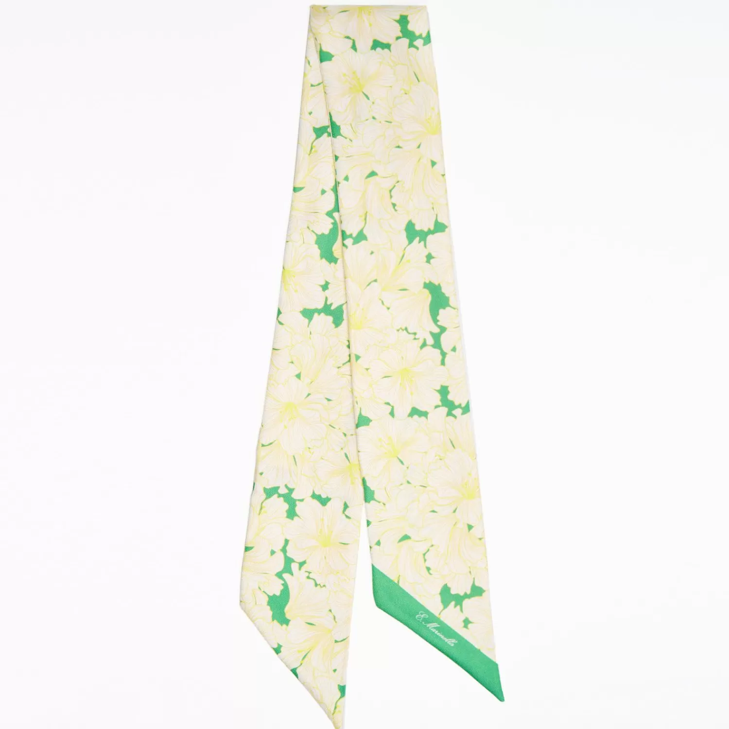 Green Silk Twilly Floral Pattern>E.Marinella Store