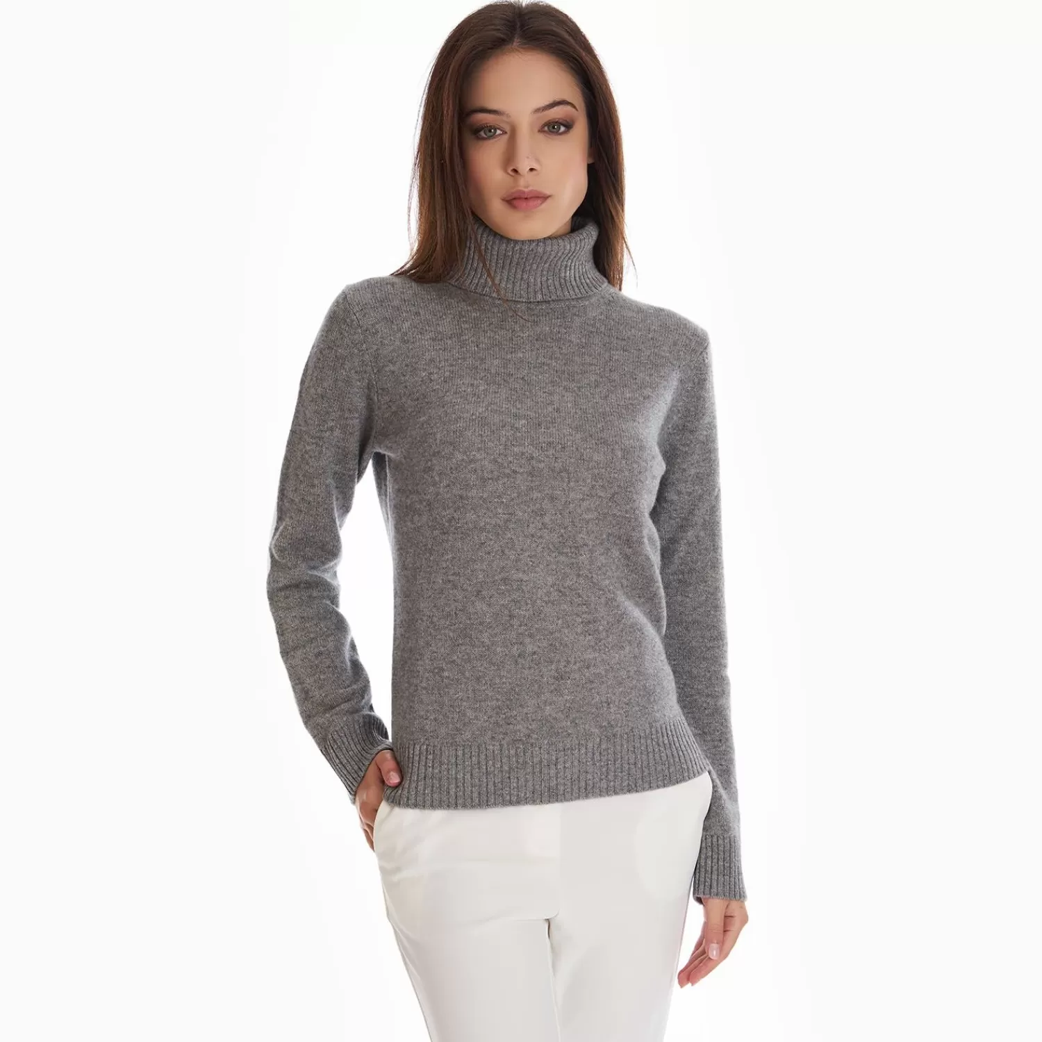 Grey Cashmere Turtleneck>E.Marinella New