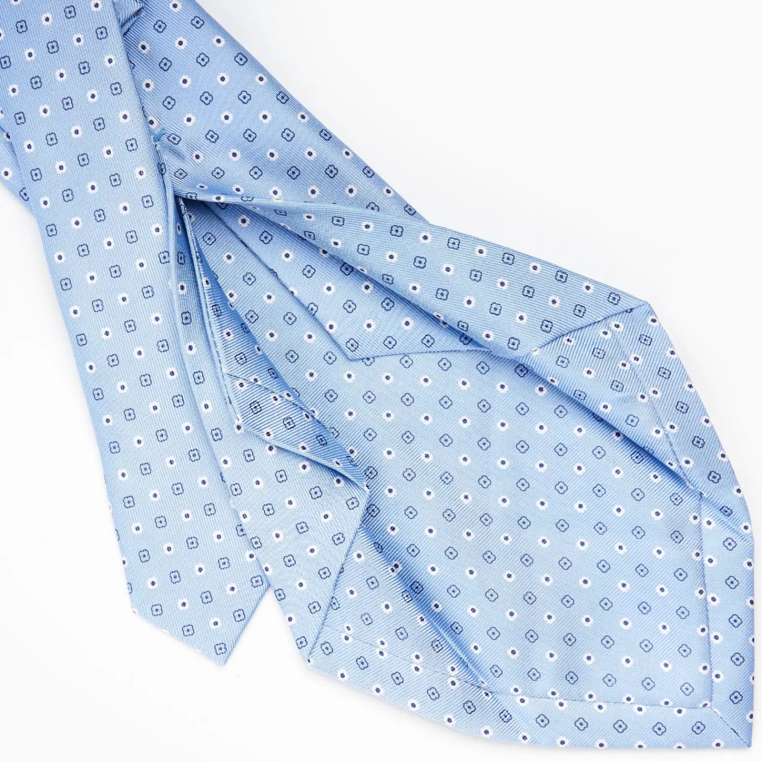 Light Blue 5 Fold Sartorial Silk Tie - Small Flower Pattern>E.Marinella Clearance