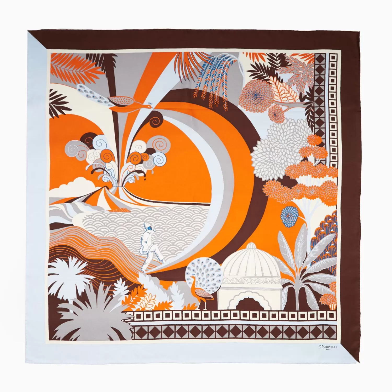 Light Blue And Dark Brown Silk Scarf 90 - Pulcinella In Naples>E.Marinella Discount