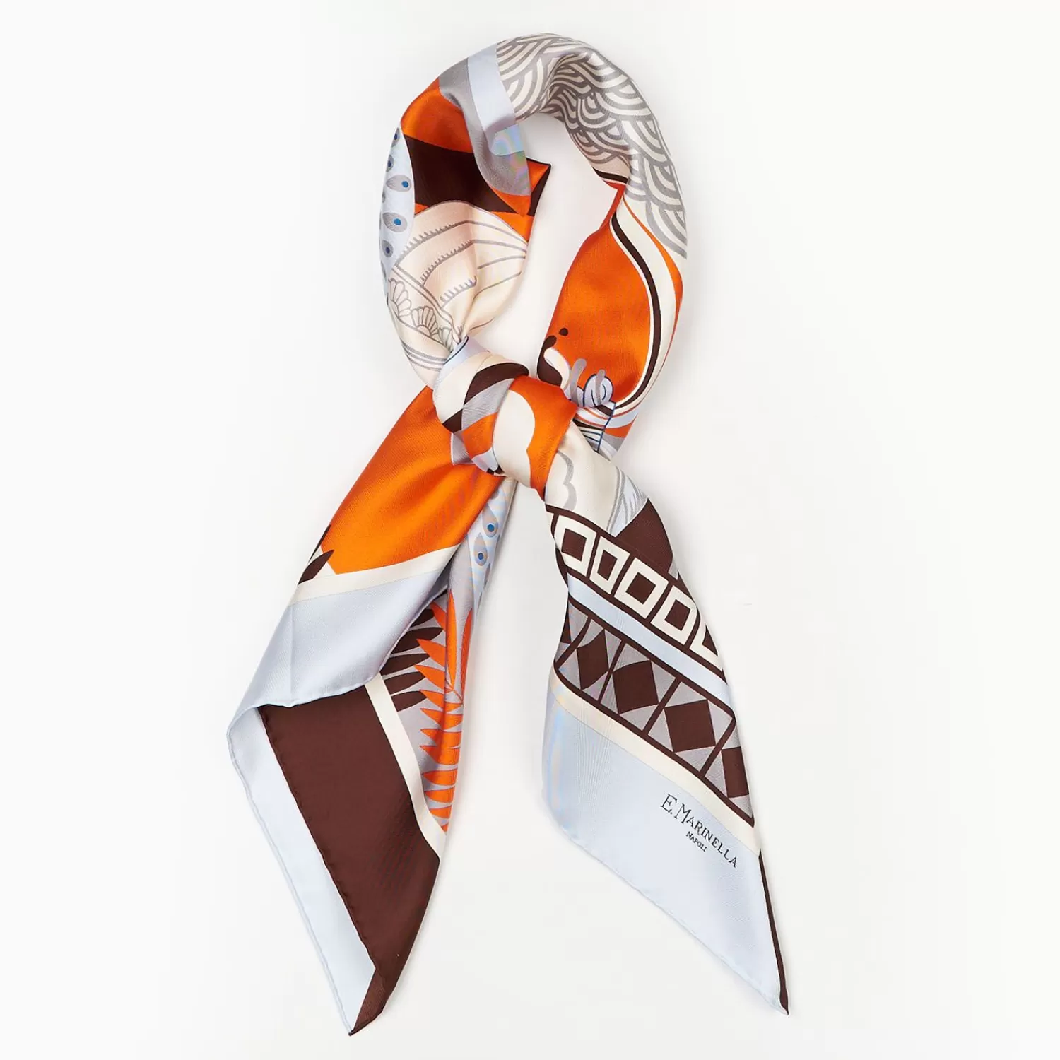 Light Blue And Dark Brown Silk Scarf 90 - Pulcinella In Naples>E.Marinella Discount