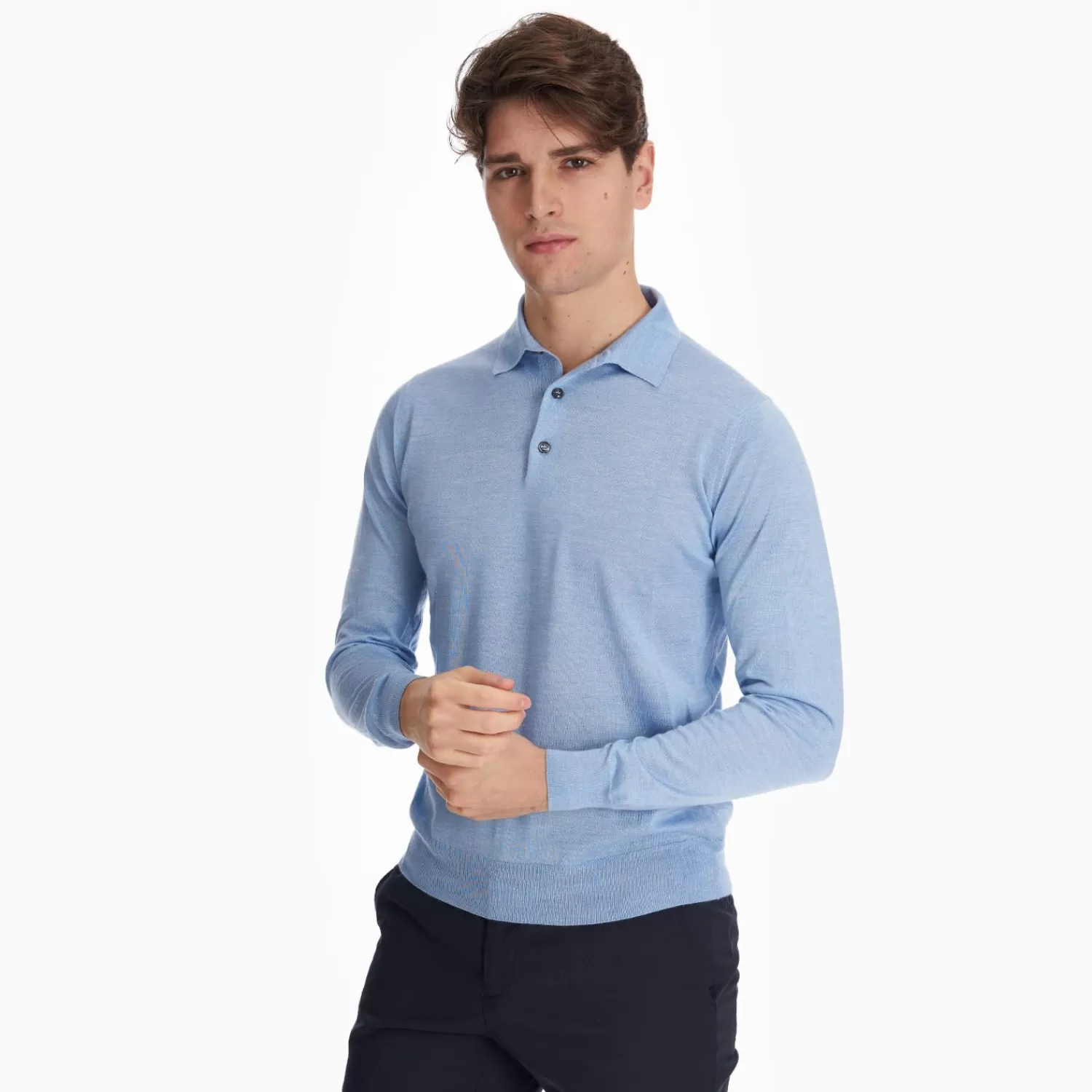 Light Blue Cashmere And Silk Polo Shirt>E.Marinella Best Sale