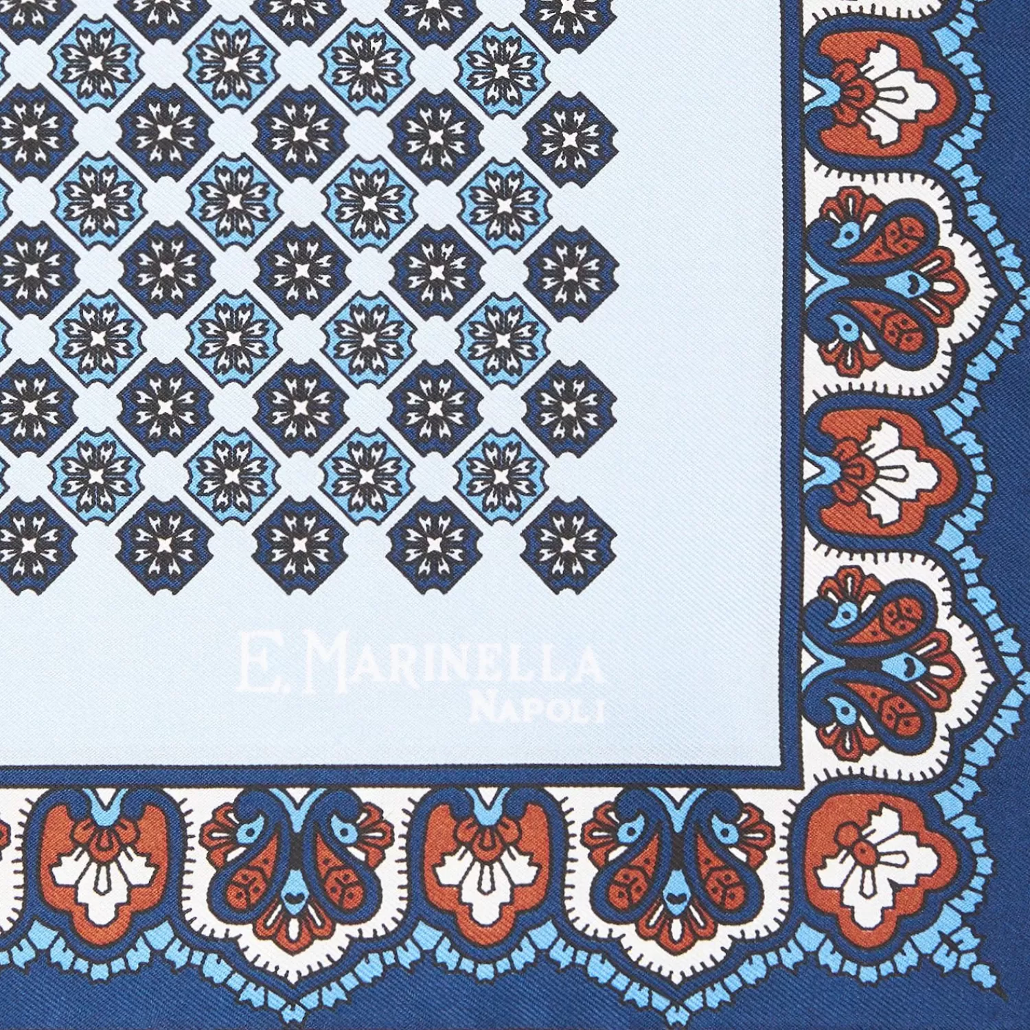 Light Blue Hand-Printed Silk Pocket Square Small Flower Pattern>E.Marinella Flash Sale