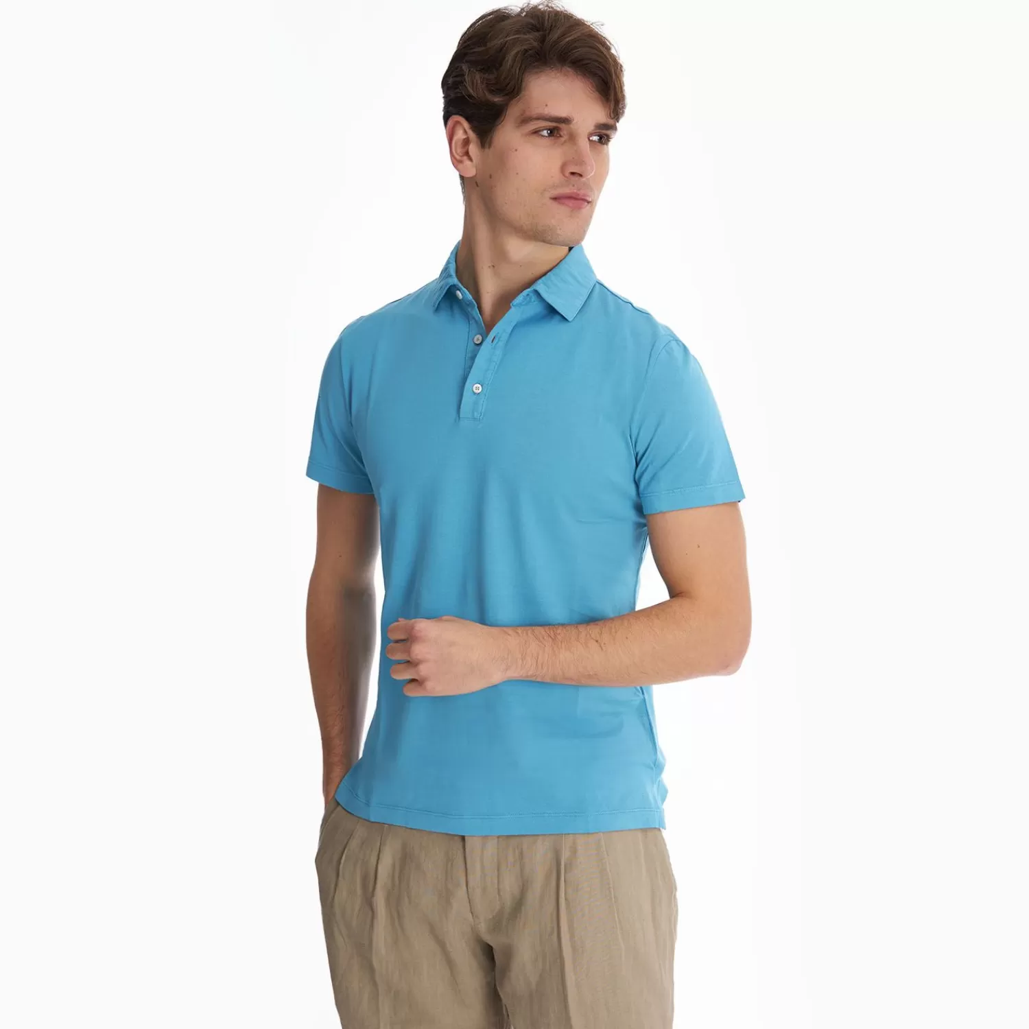 Light Blue Jersey Short Sleeve Polo Shirt>E.Marinella Shop