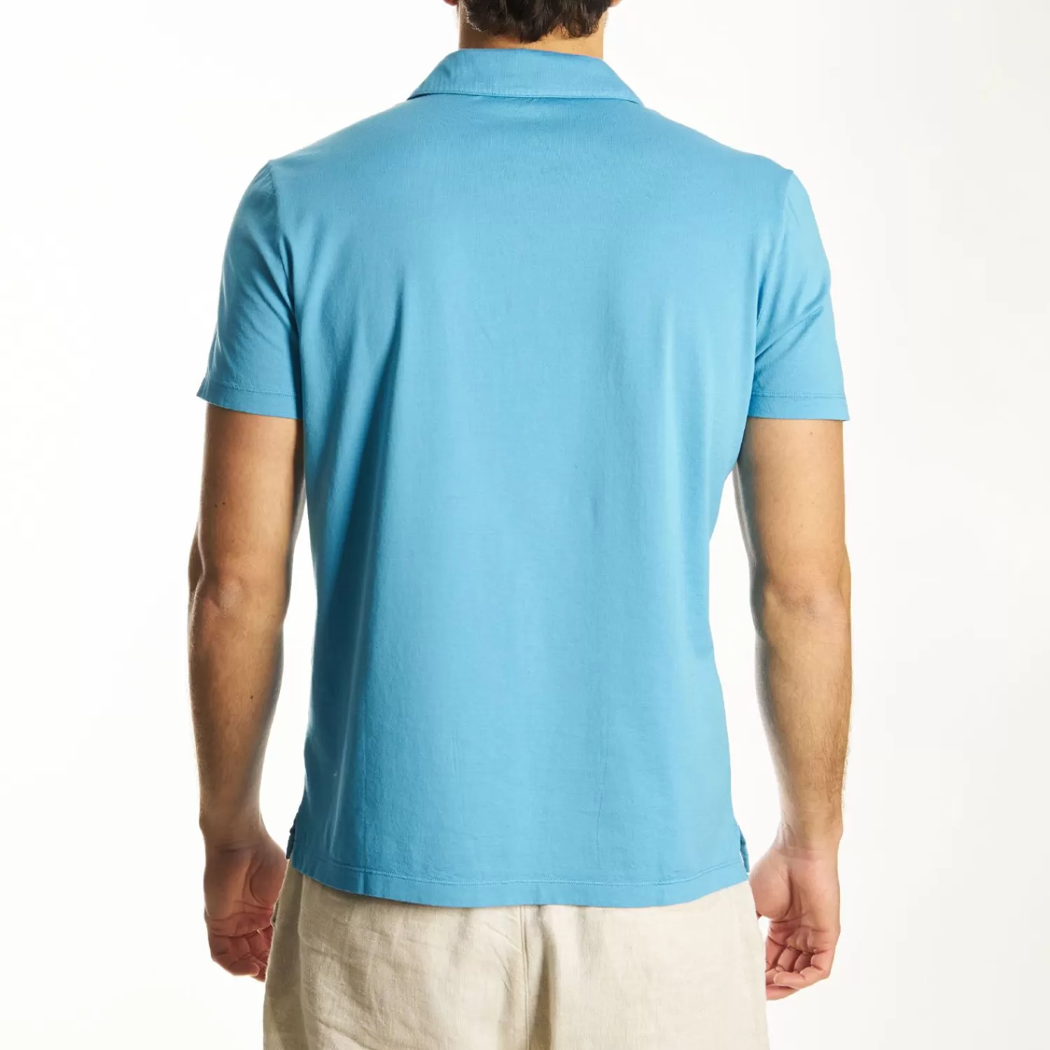 Light Blue Jersey Short Sleeve Polo Shirt>E.Marinella Shop