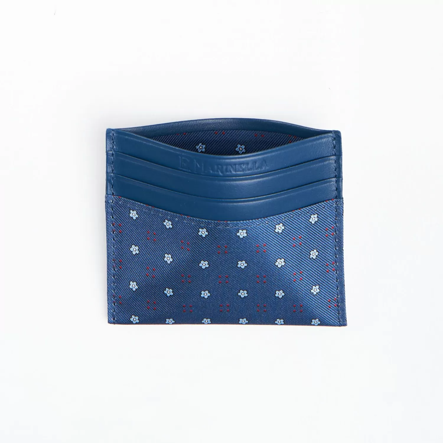 Light Blue Leather And Silk Credit Card Holder - 5 Compartments>E.Marinella Clearance