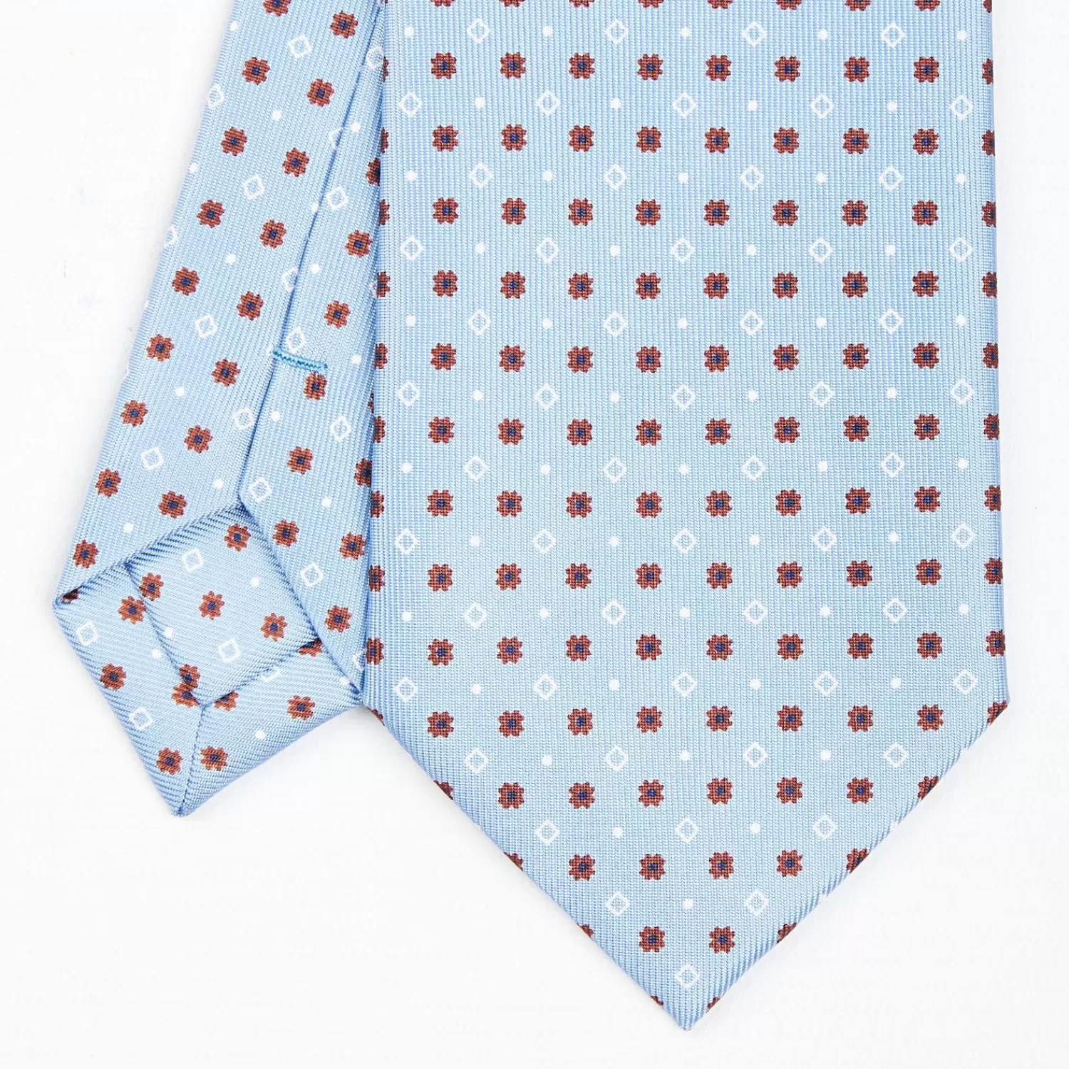 Light Blue Sartorial Classic Silk Tie - Small Flower Pattern>E.Marinella Store