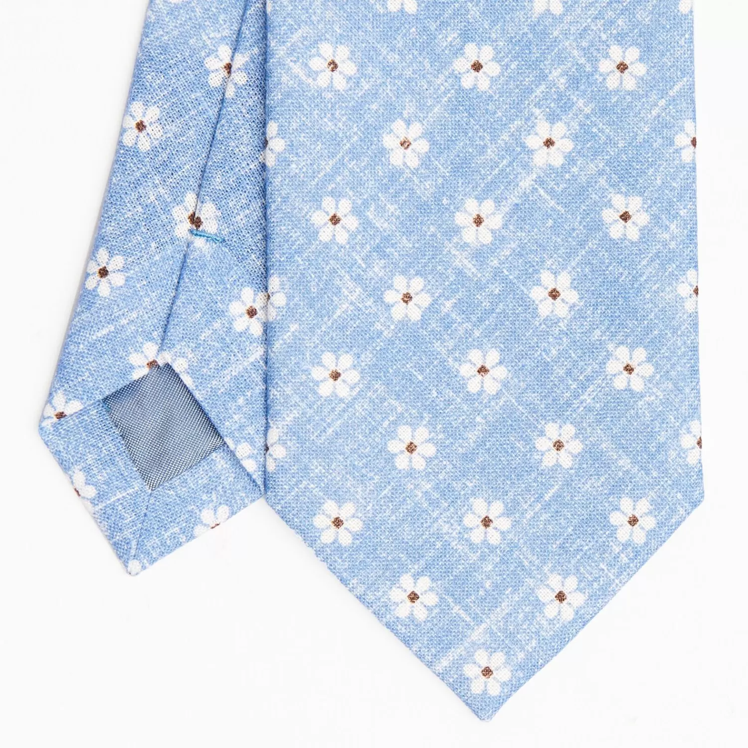 Light Blue Sartorial Cotton And Silk Tie Large Flower Pattern>E.Marinella Shop