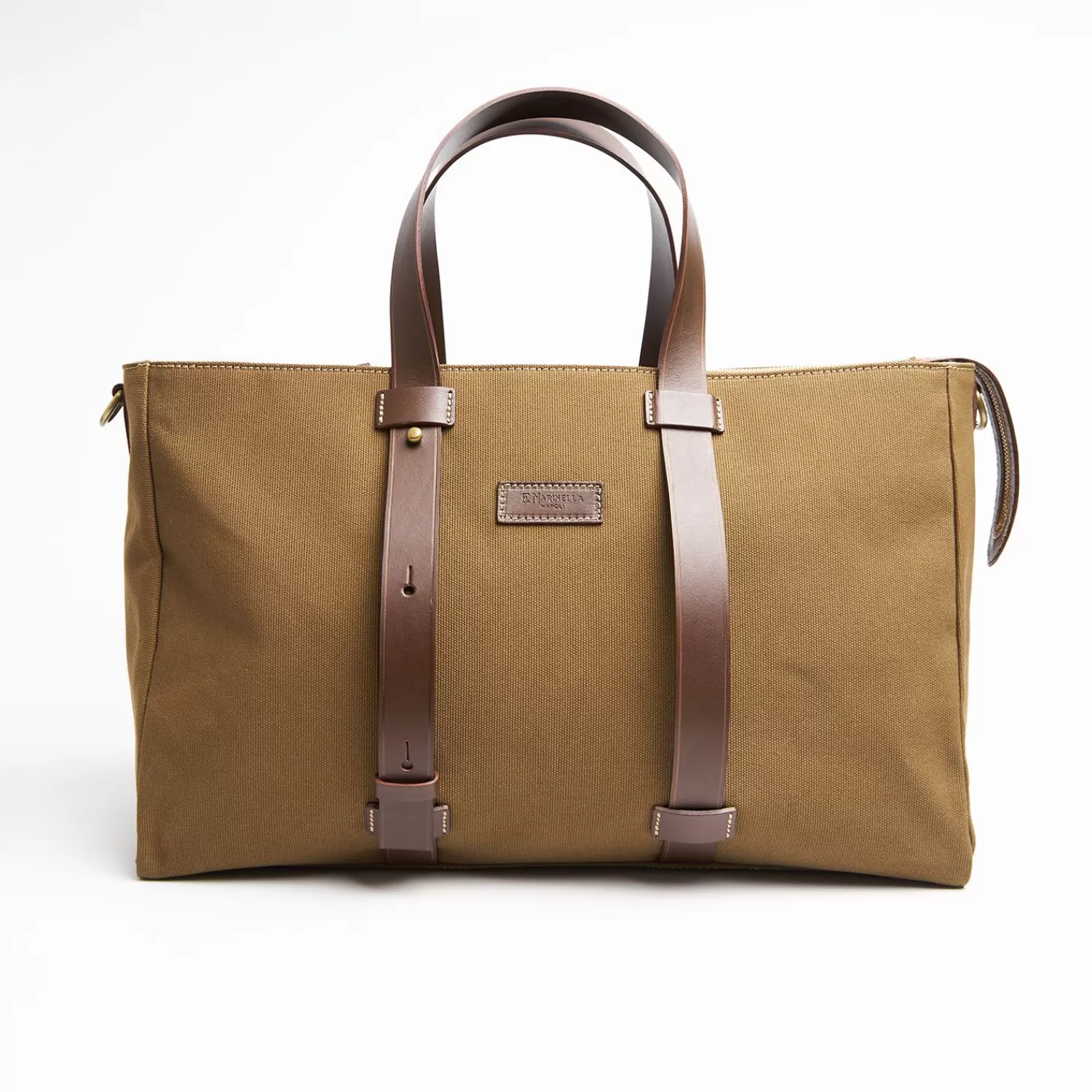 Light Brown Canvas Weekend Bag With Leather Trim>E.Marinella Store